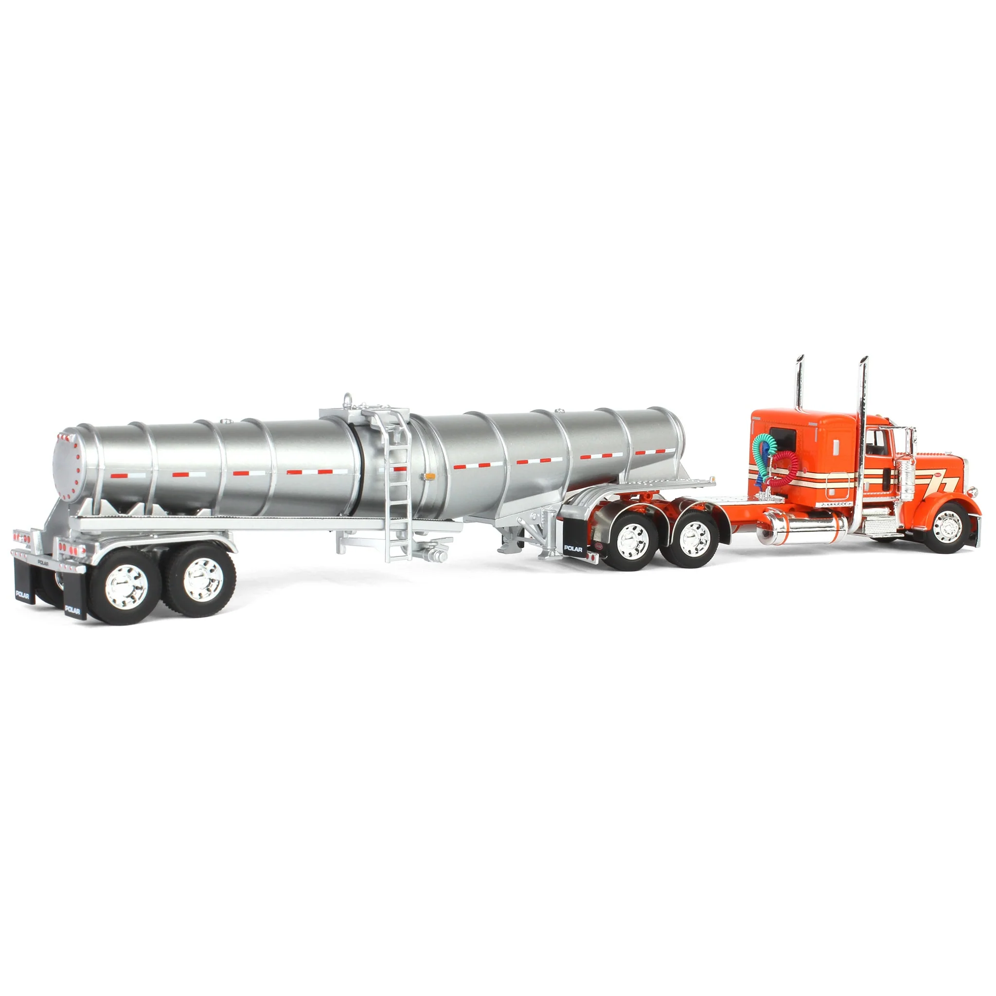 1/64 Orange/Cream Peterbilt 389 with Polished Polar Deep Drop Tanker, DCP by First Gear - Image 3