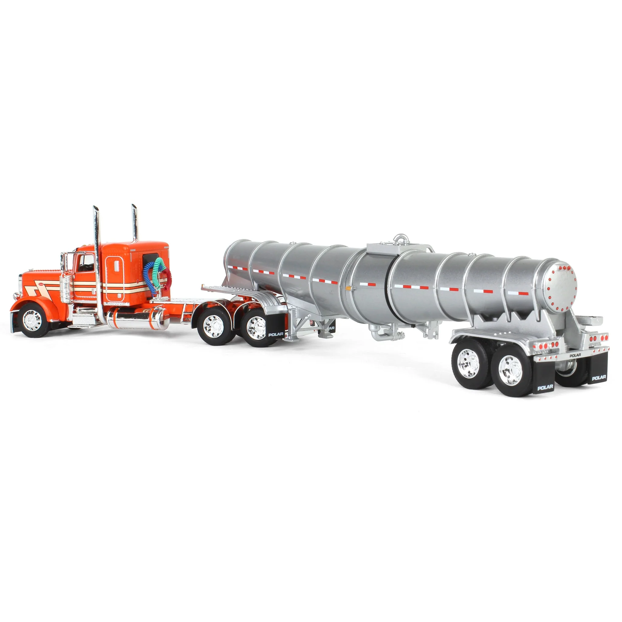 1/64 Orange/Cream Peterbilt 389 with Polished Polar Deep Drop Tanker, DCP by First Gear - Image 4