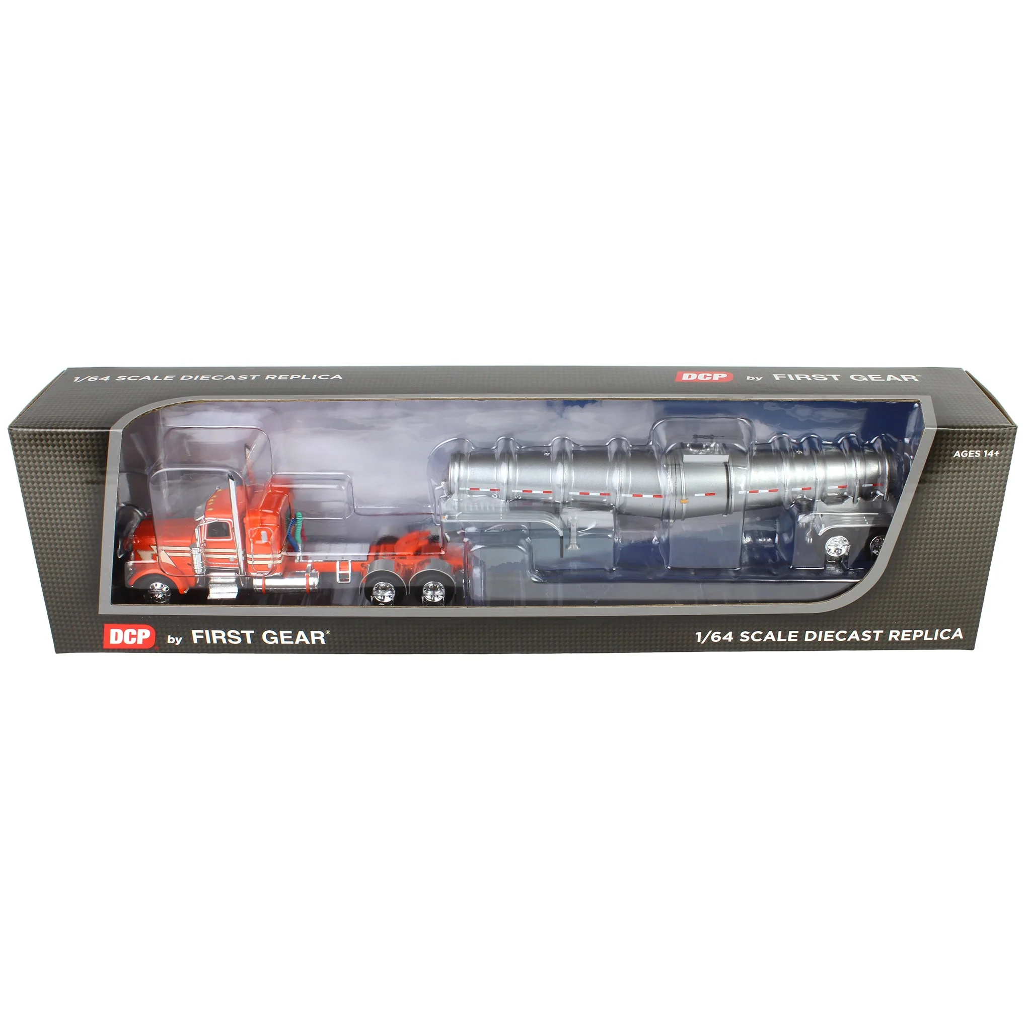 1/64 Orange/Cream Peterbilt 389 with Polished Polar Deep Drop Tanker, DCP by First Gear - Image 6