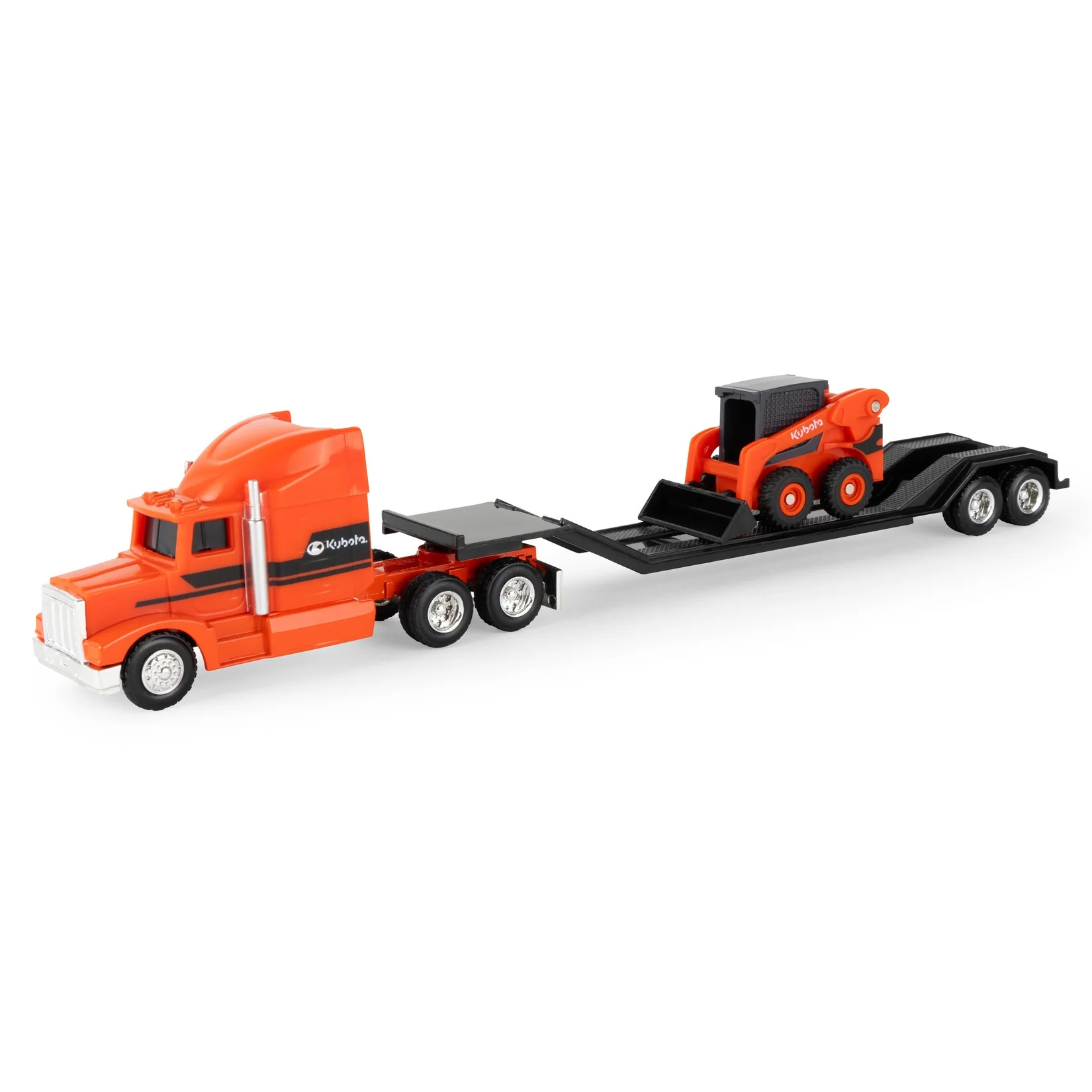 1/64 Orange Kubota Semi Truck with Flatbed Trailer & Kubota Skid Steer by ERTL