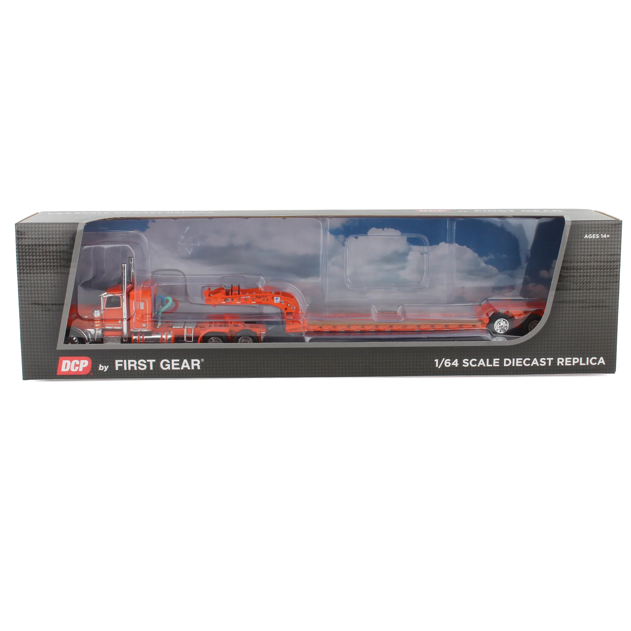 1/64 Peterbilt 389 Semi Truck with Fontaine Lowboy Trailer, Orange, DCP by First Gear