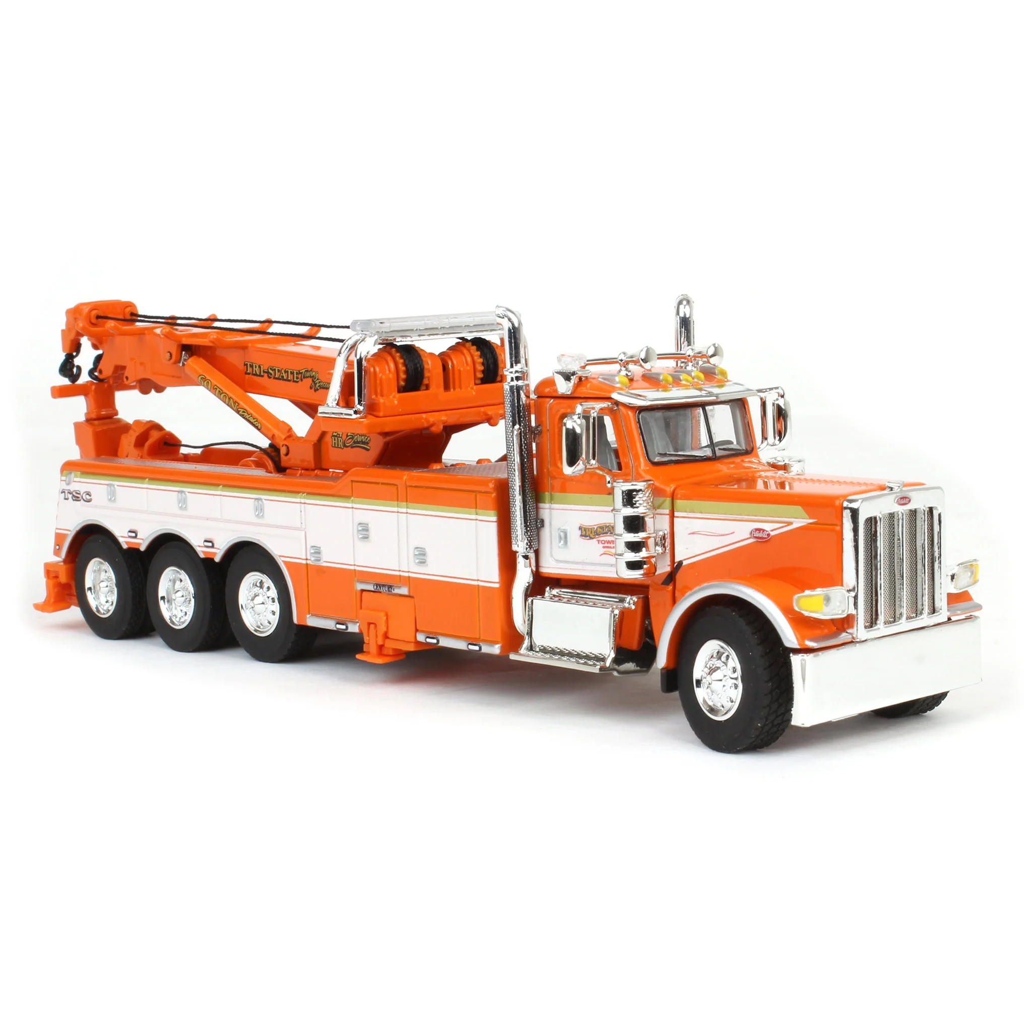 1/64 Orange/White Peterbilt 389 with Century 1150 Rotator Wrecker, Tri-State Commodities, DCP by First Gear - Image 2