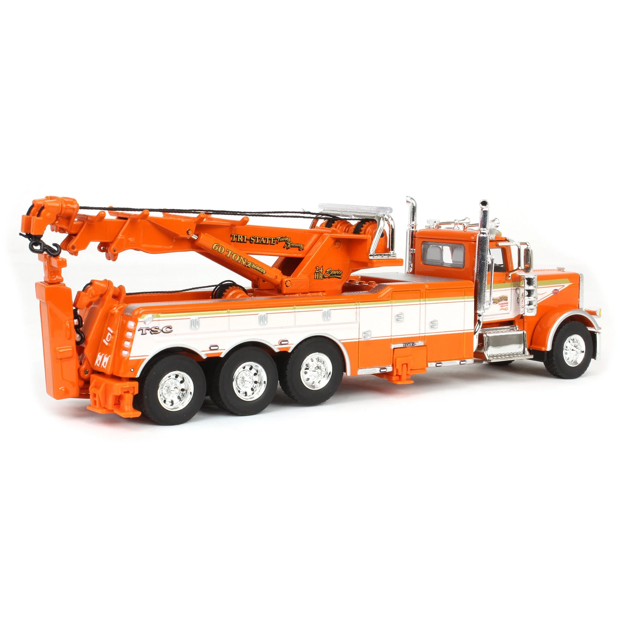 1/64 Orange/White Peterbilt 389 with Century 1150 Rotator Wrecker, Tri-State Commodities, DCP by First Gear - Image 3