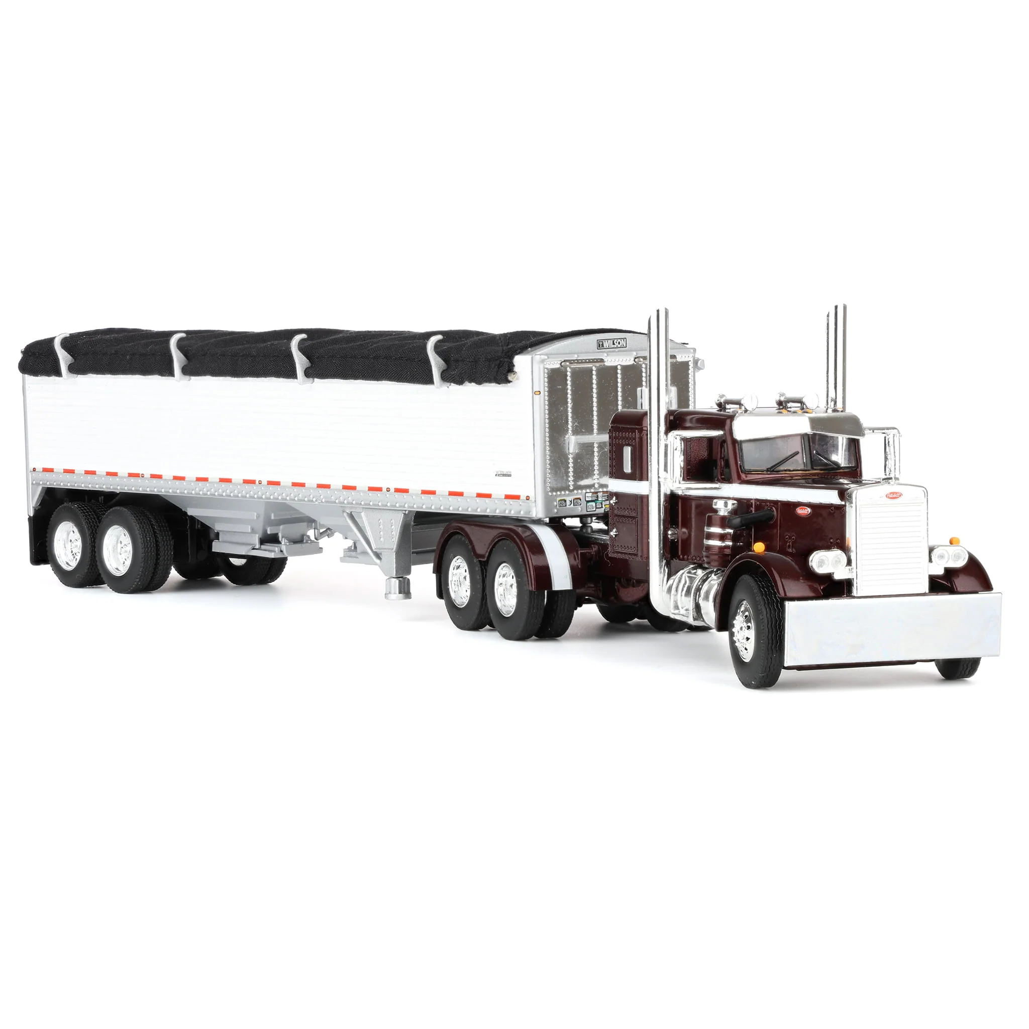 1/64 Peterbilt 351 Semi Truck with 34ft Wilson Pacesetter Grain Trailer, Cherry/White, DCP by First Gear - Image 2