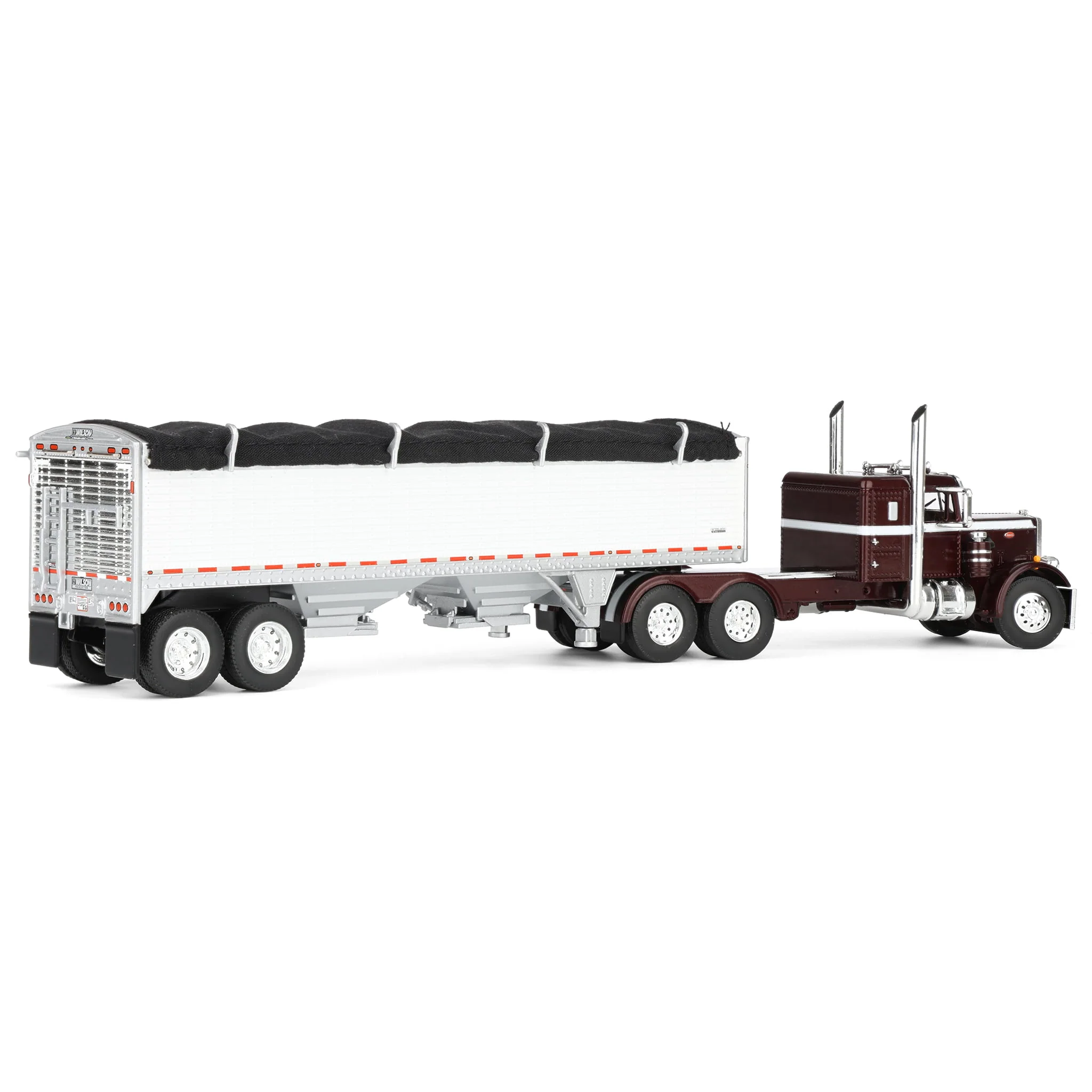 1/64 Peterbilt 351 Semi Truck with 34ft Wilson Pacesetter Grain Trailer, Cherry/White, DCP by First Gear - Image 3