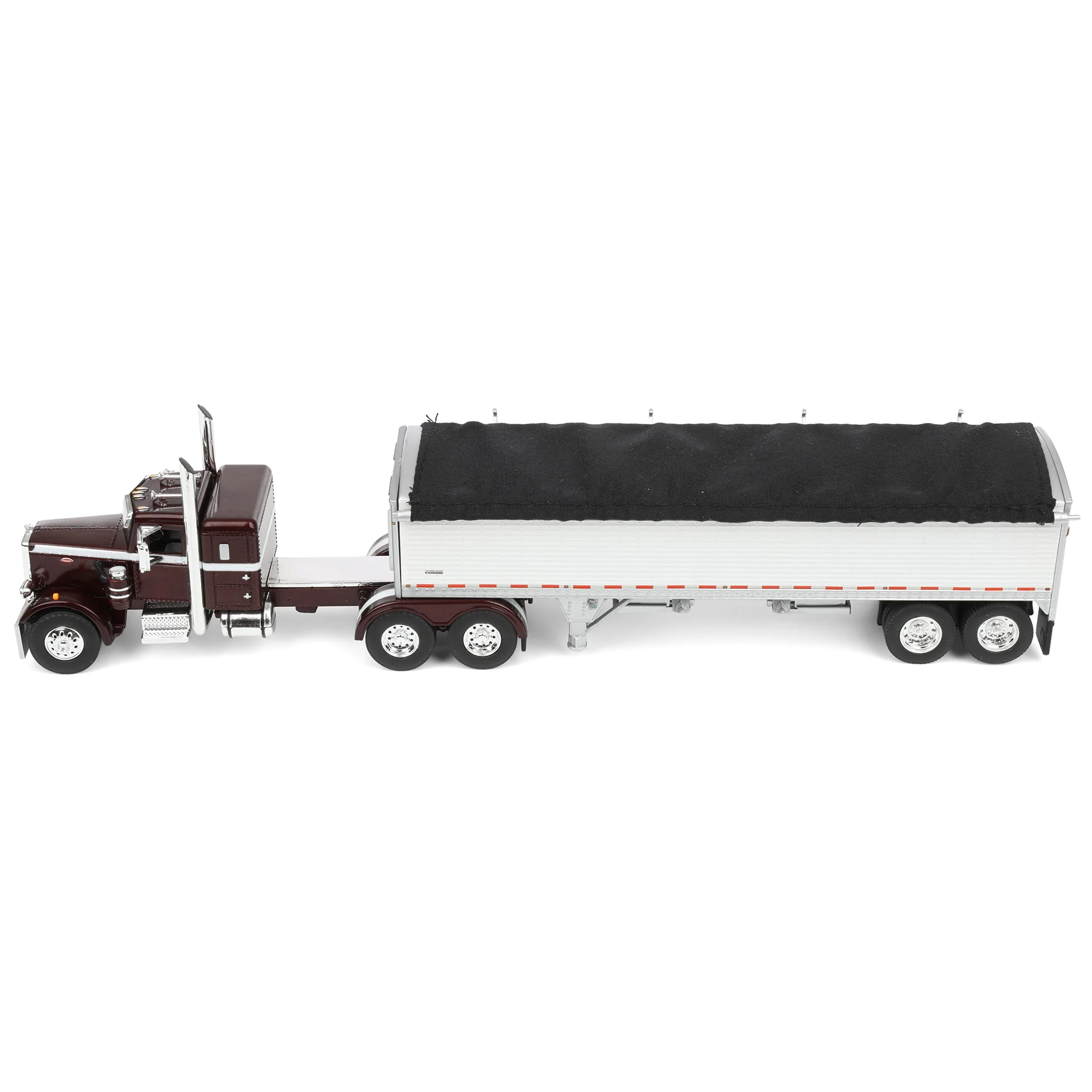 1/64 Peterbilt 351 Semi Truck with 34ft Wilson Pacesetter Grain Trailer, Cherry/White, DCP by First Gear - Image 4