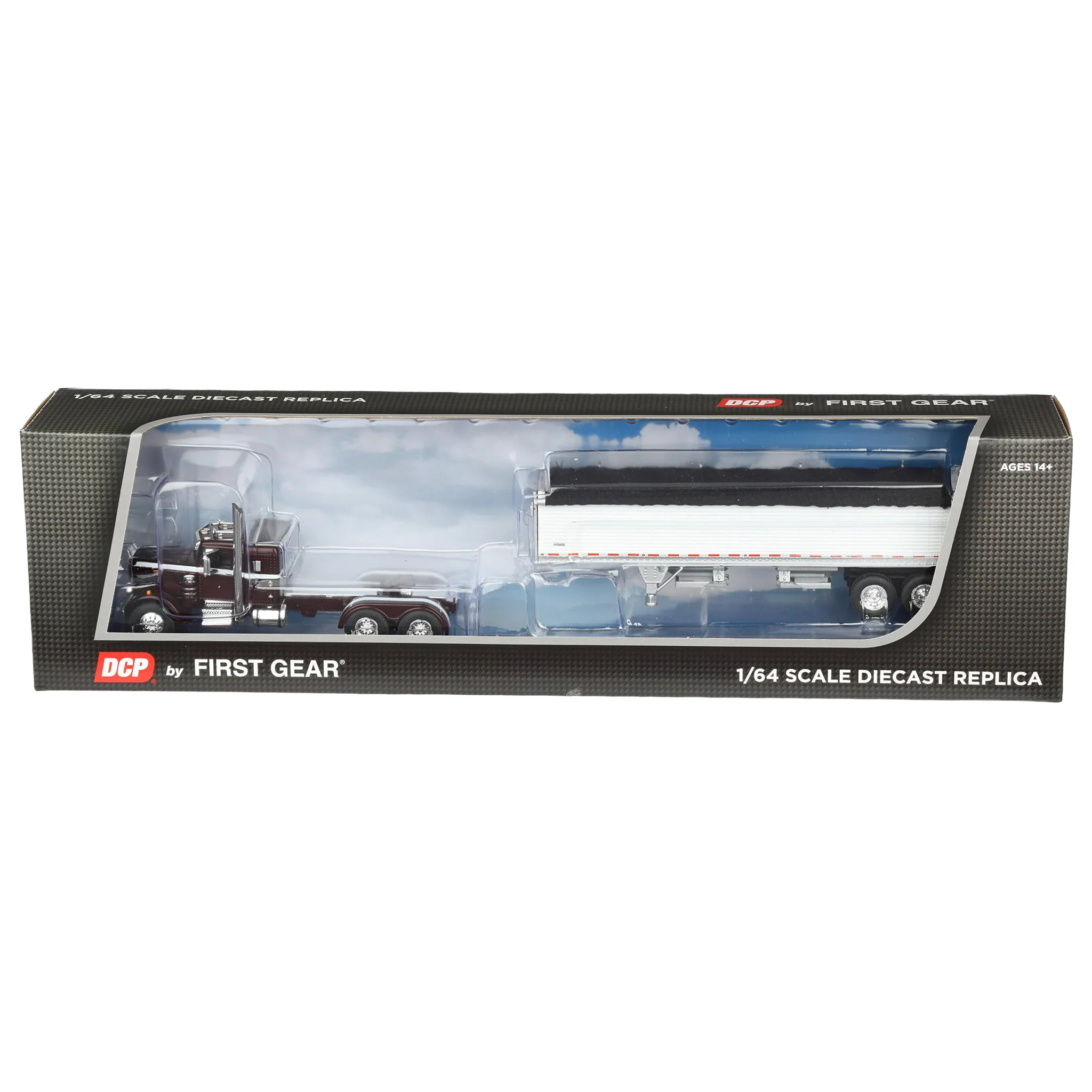 1/64 Peterbilt 351 Semi Truck with 34ft Wilson Pacesetter Grain Trailer, Cherry/White, DCP by First Gear - Image 6