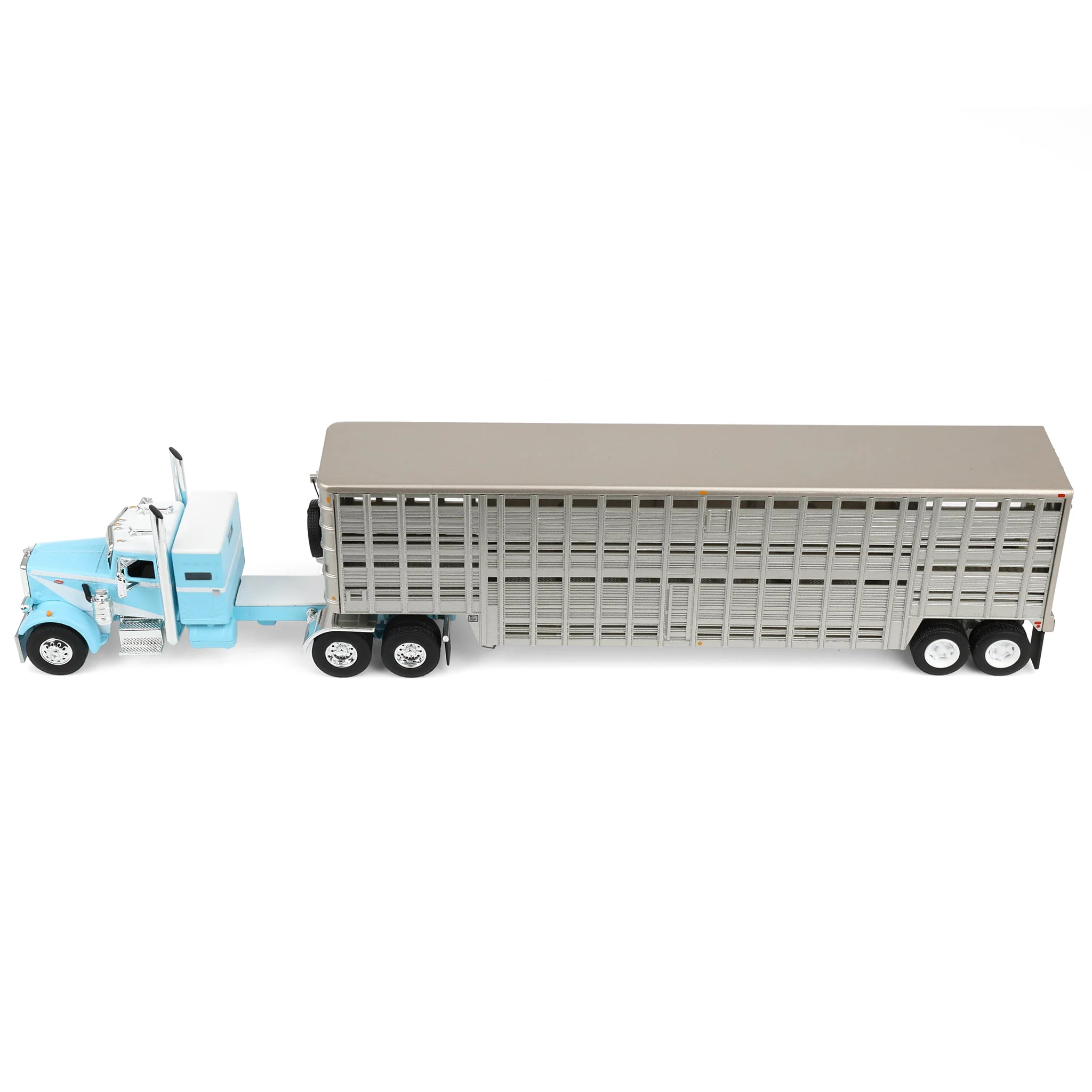1/64 Peterbilt 351 Semi Truck with 45ft Wilson Vintage Livestock Trailer, Blue/White, DCP by First Gear - Image 5