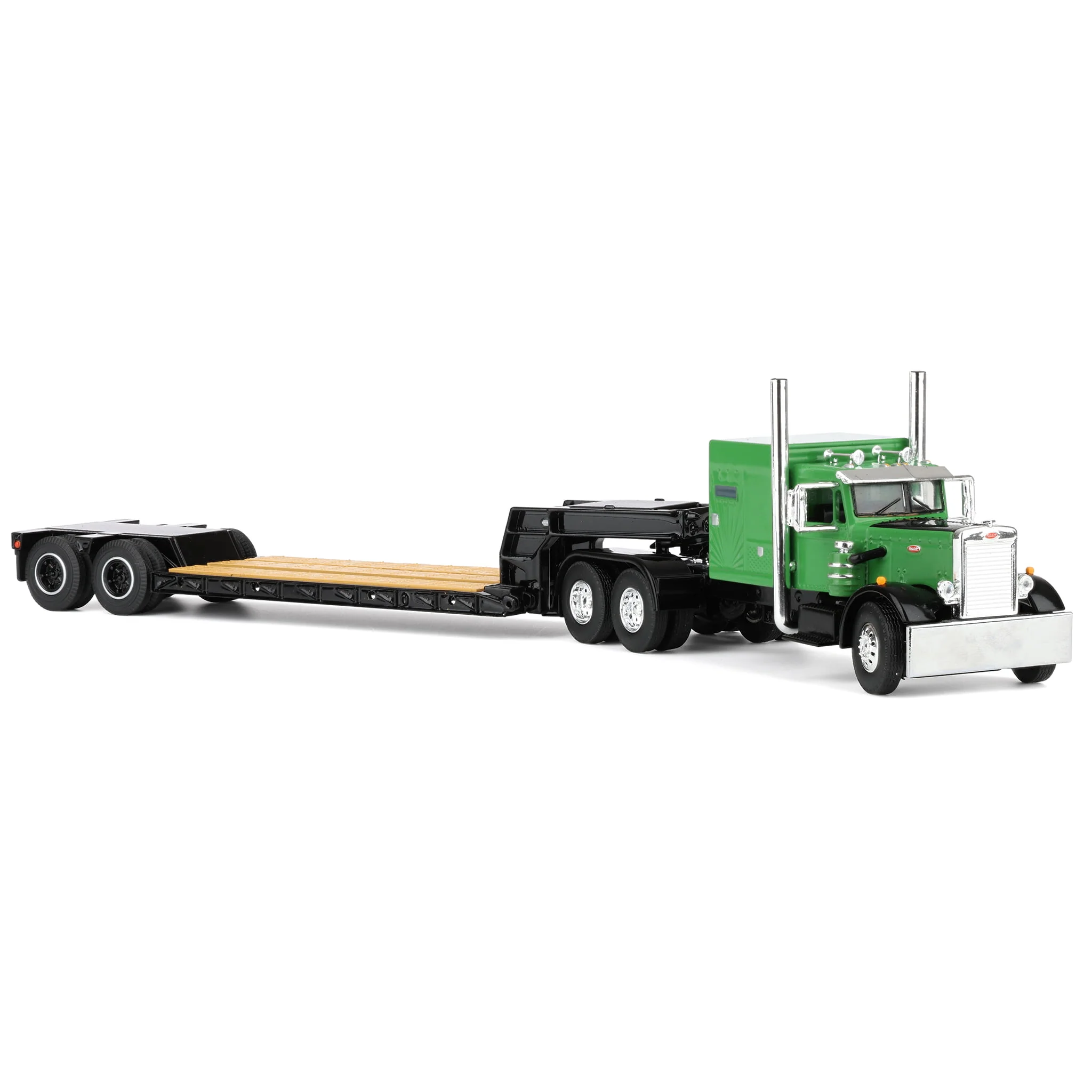 1/64 Peterbilt 351 Semi Truck with Rogers Vintage Lowboy Trailer, Green/Black, DCP by First Gear - Image 2