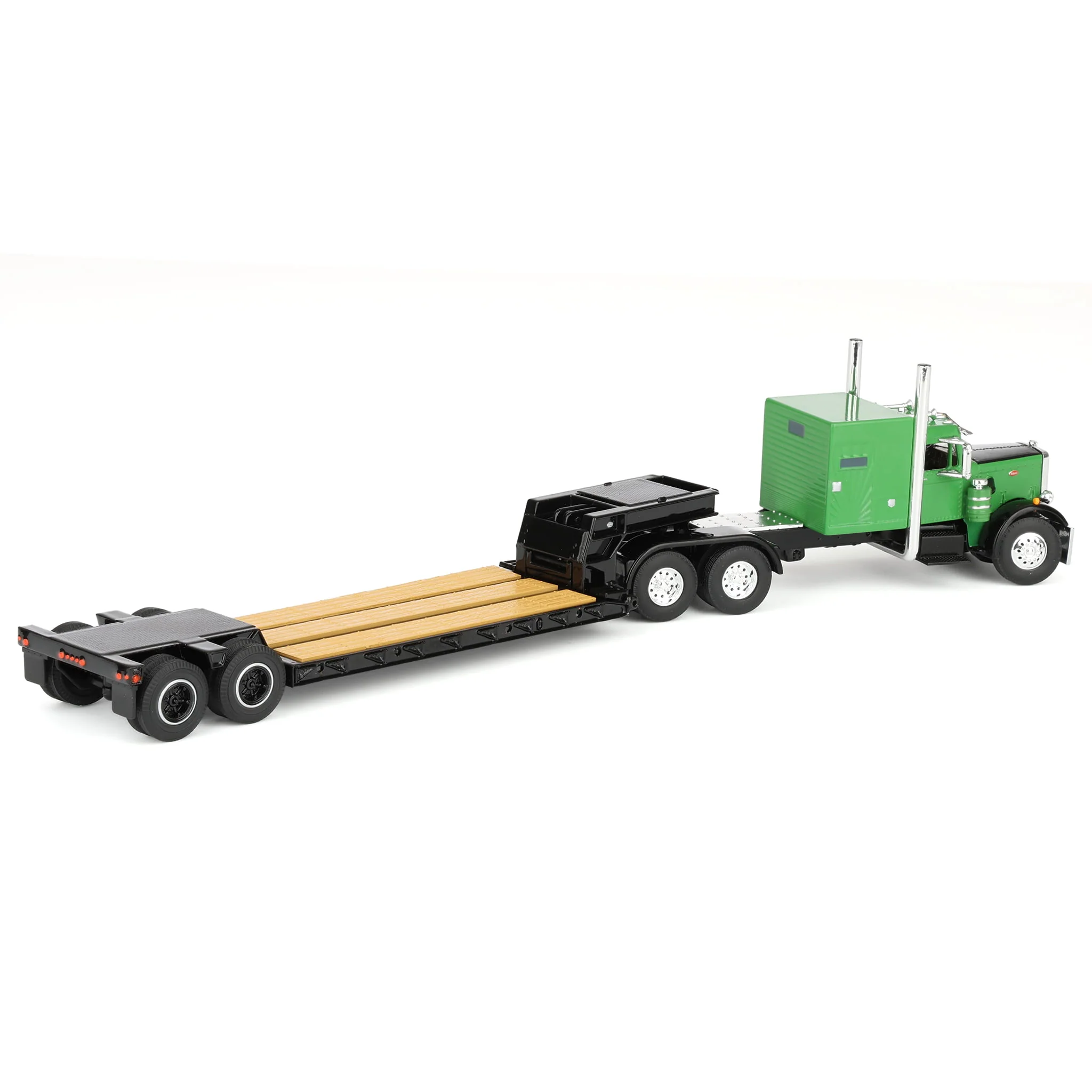 1/64 Peterbilt 351 Semi Truck with Rogers Vintage Lowboy Trailer, Green/Black, DCP by First Gear - Image 3
