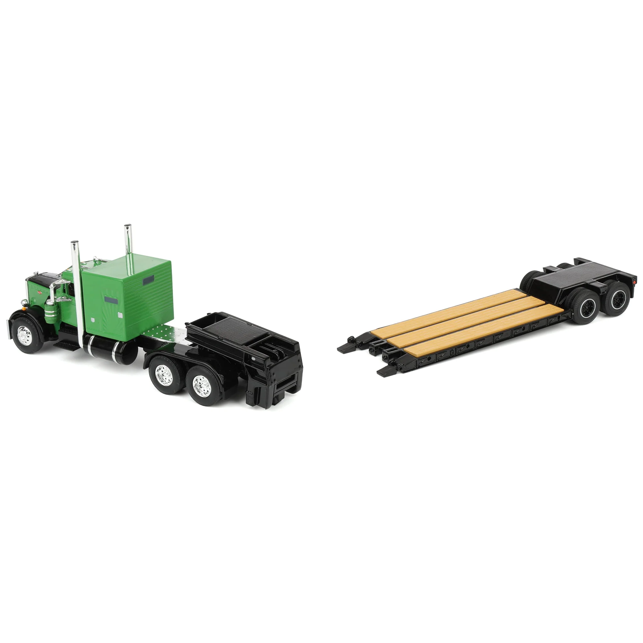 1/64 Peterbilt 351 Semi Truck with Rogers Vintage Lowboy Trailer, Green/Black, DCP by First Gear - Image 6