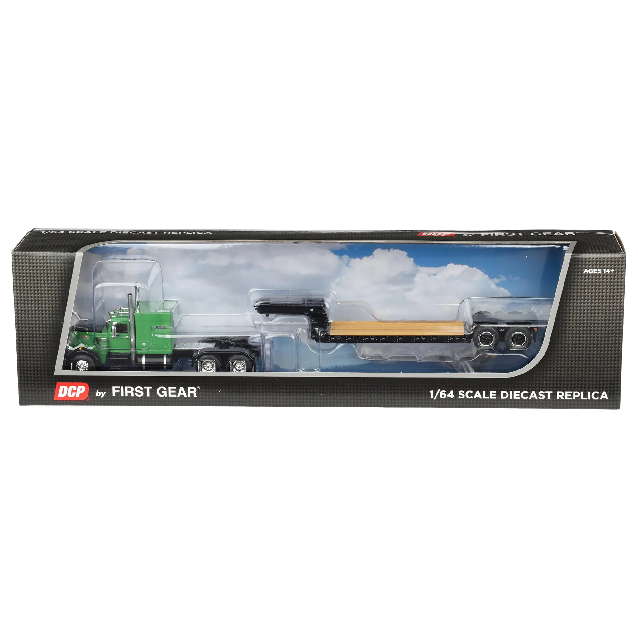 1/64 Peterbilt 351 Semi Truck with Rogers Vintage Lowboy Trailer, Green/Black, DCP by First Gear - Image 7