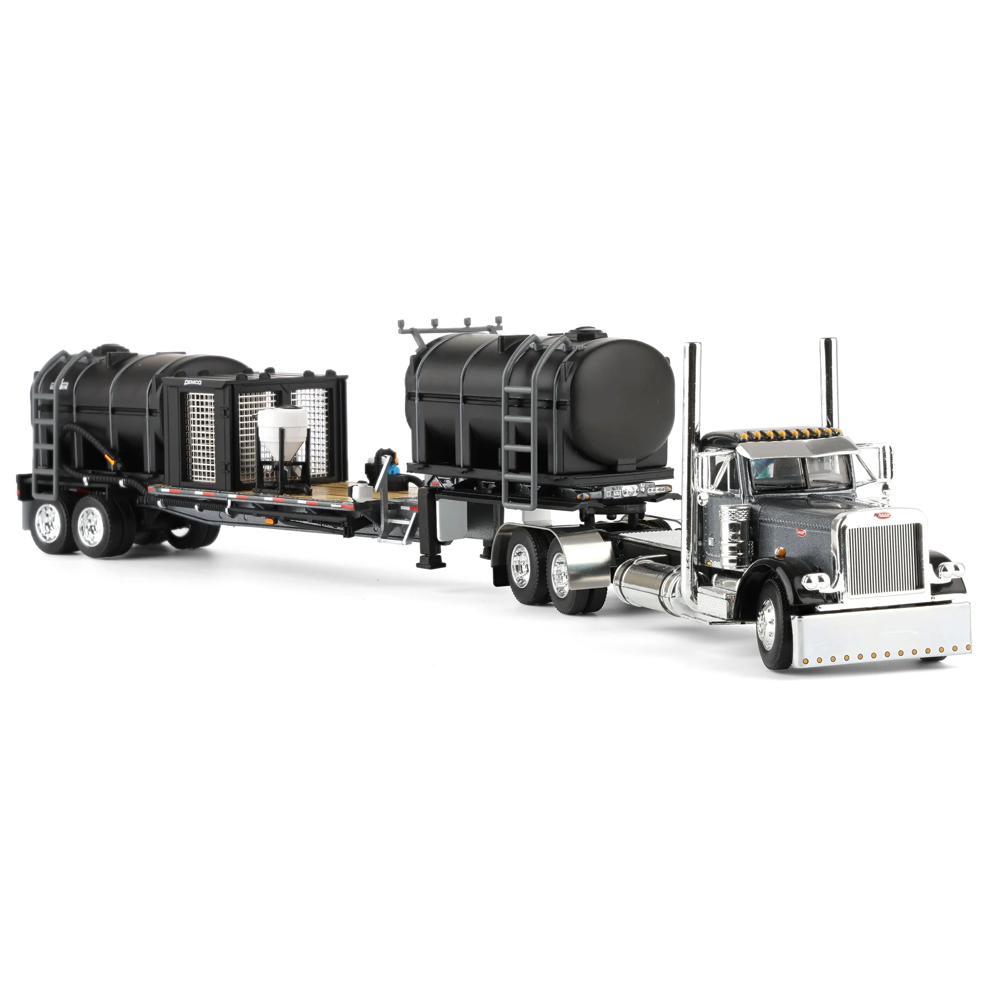 1/64 Peterbilt 379 Semi Truck with Day Cab & DEMCO Liquid Tender Trailer, Gunmetal & Black, DCP by First Gear - Image 2