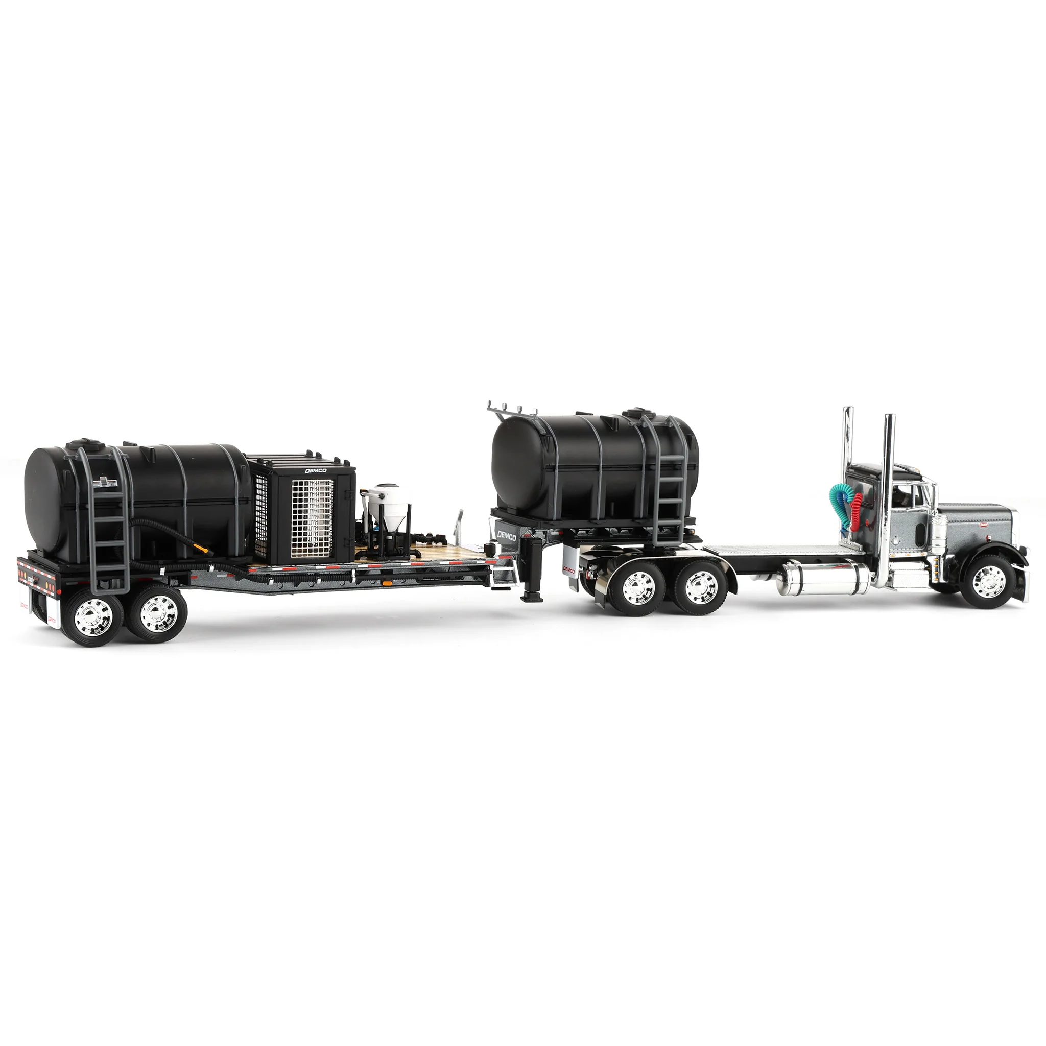 1/64 Peterbilt 379 Semi Truck with Day Cab & DEMCO Liquid Tender Trailer, Gunmetal & Black, DCP by First Gear - Image 3
