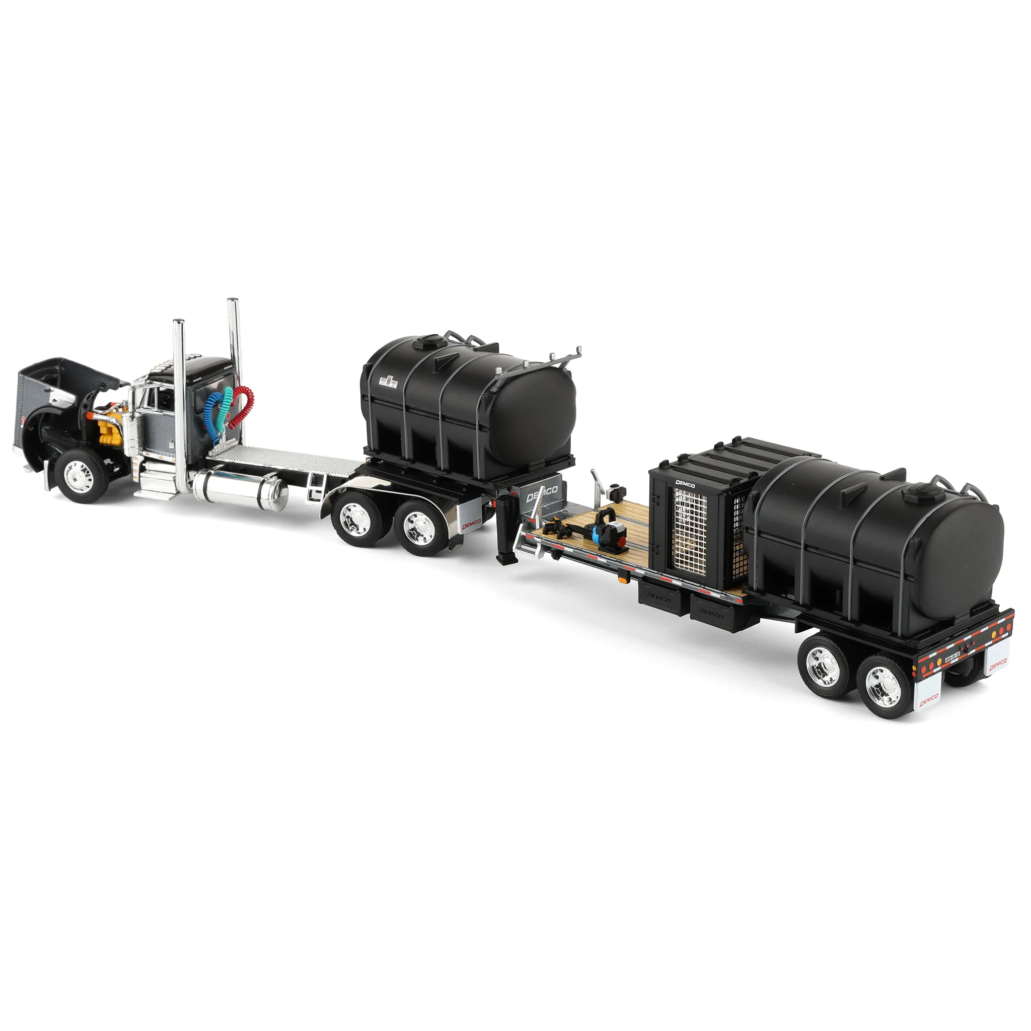 1/64 Peterbilt 379 Semi Truck with Day Cab & DEMCO Liquid Tender Trailer, Gunmetal & Black, DCP by First Gear - Image 4