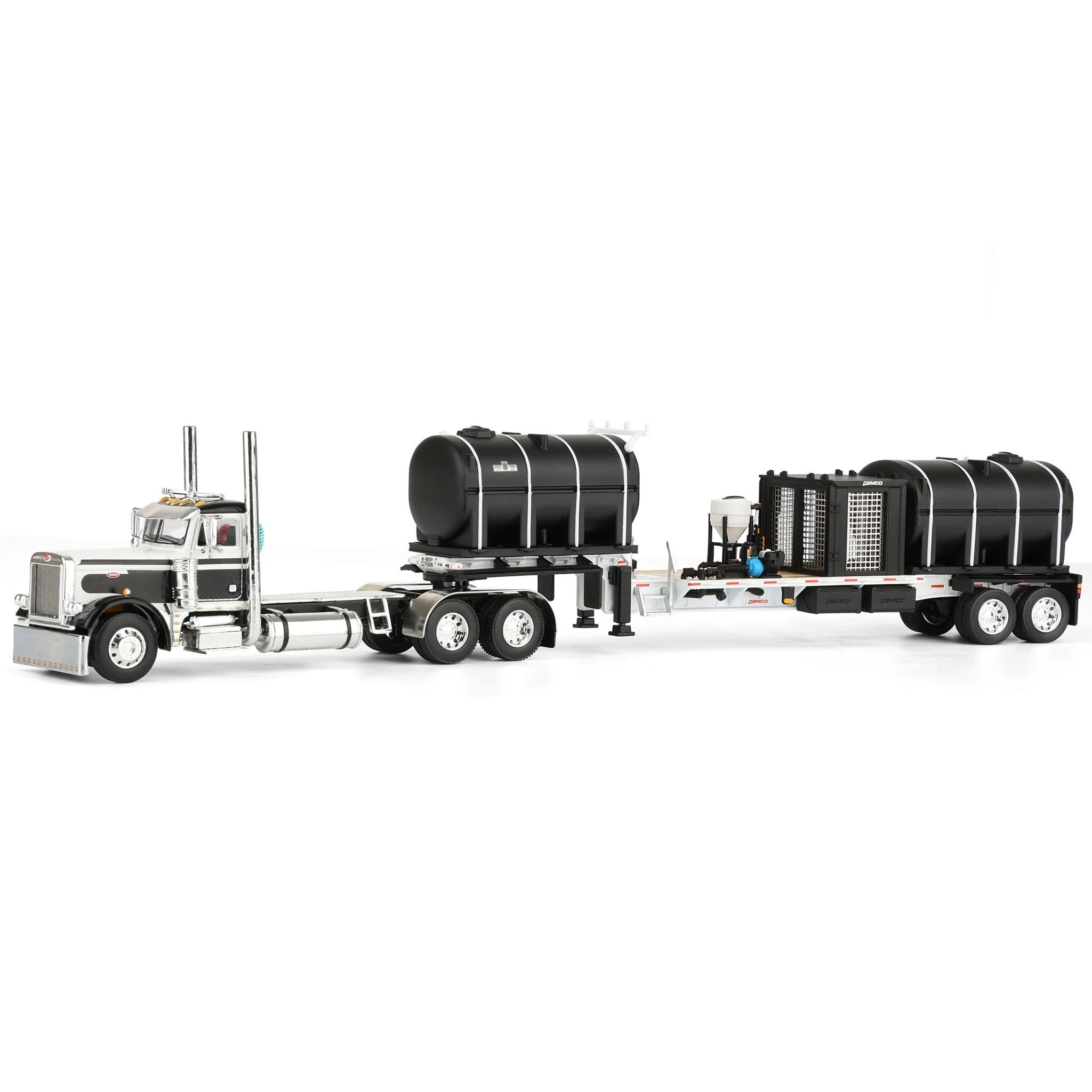 1/64 Peterbilt 379 Semi Truck with Day Cab & DEMCO Liquid Tender Trailer, White & Black, DCP by First Gear