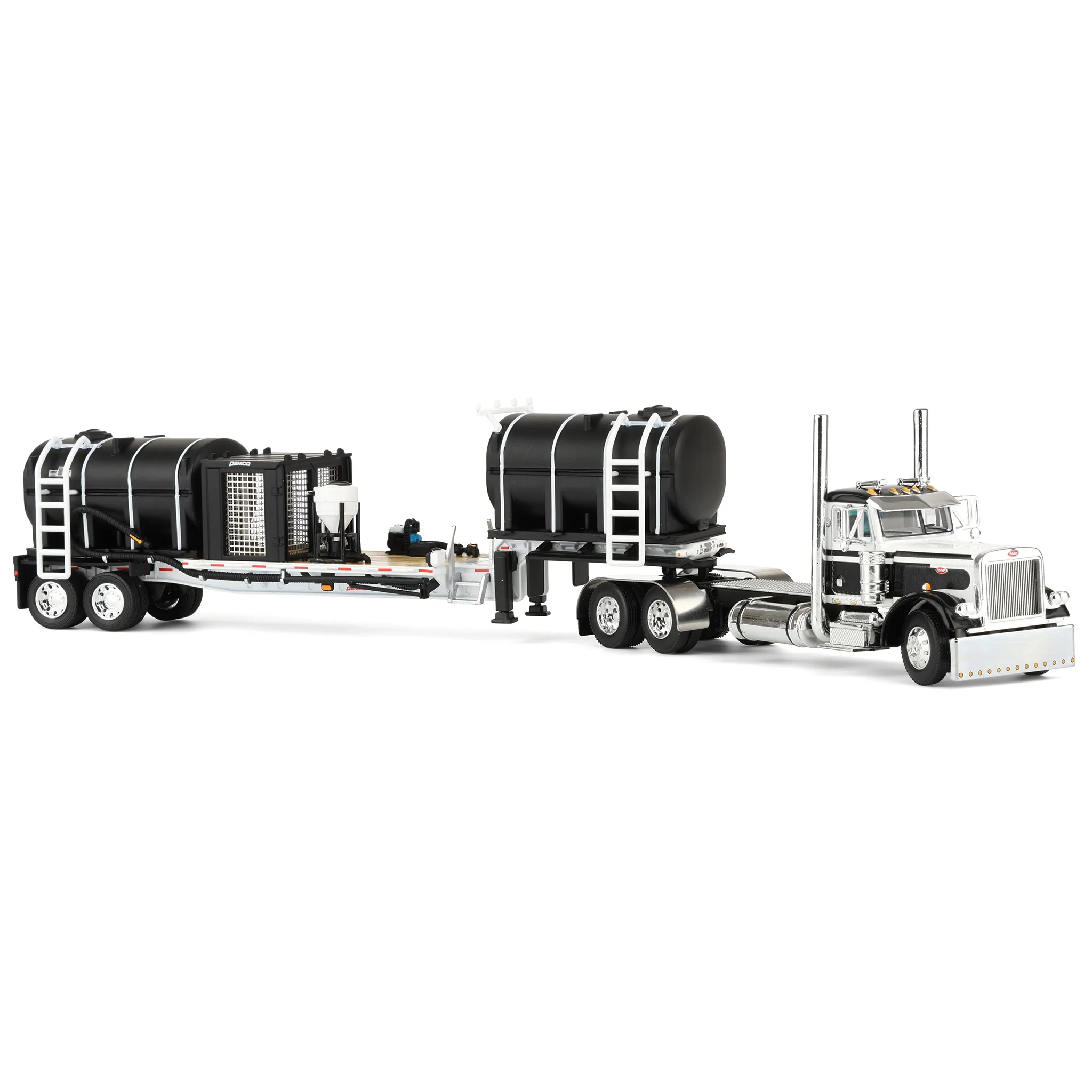 1/64 Peterbilt 379 Semi Truck with Day Cab & DEMCO Liquid Tender Trailer, White & Black, DCP by First Gear - Image 2