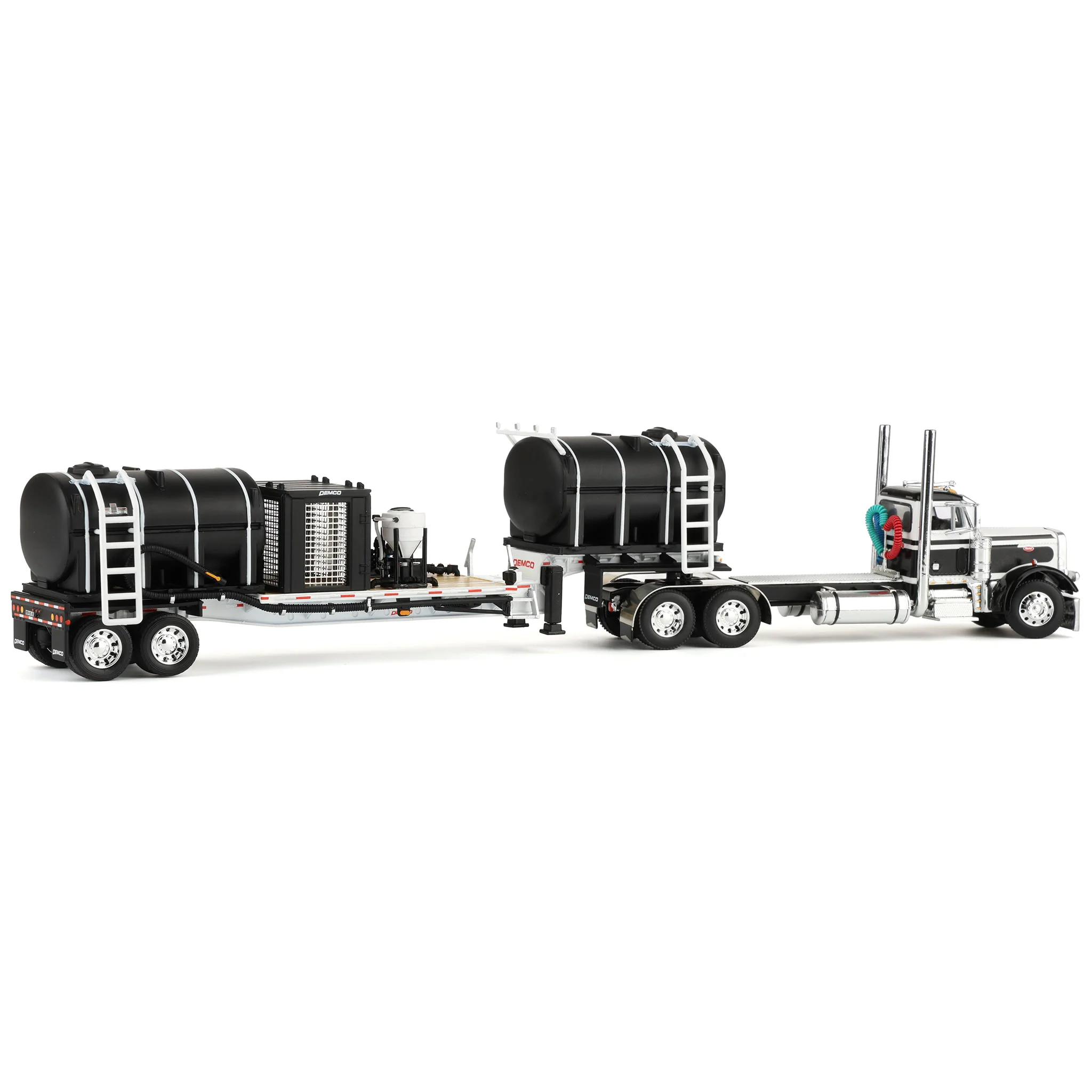 1/64 Peterbilt 379 Semi Truck with Day Cab & DEMCO Liquid Tender Trailer, White & Black, DCP by First Gear - Image 3