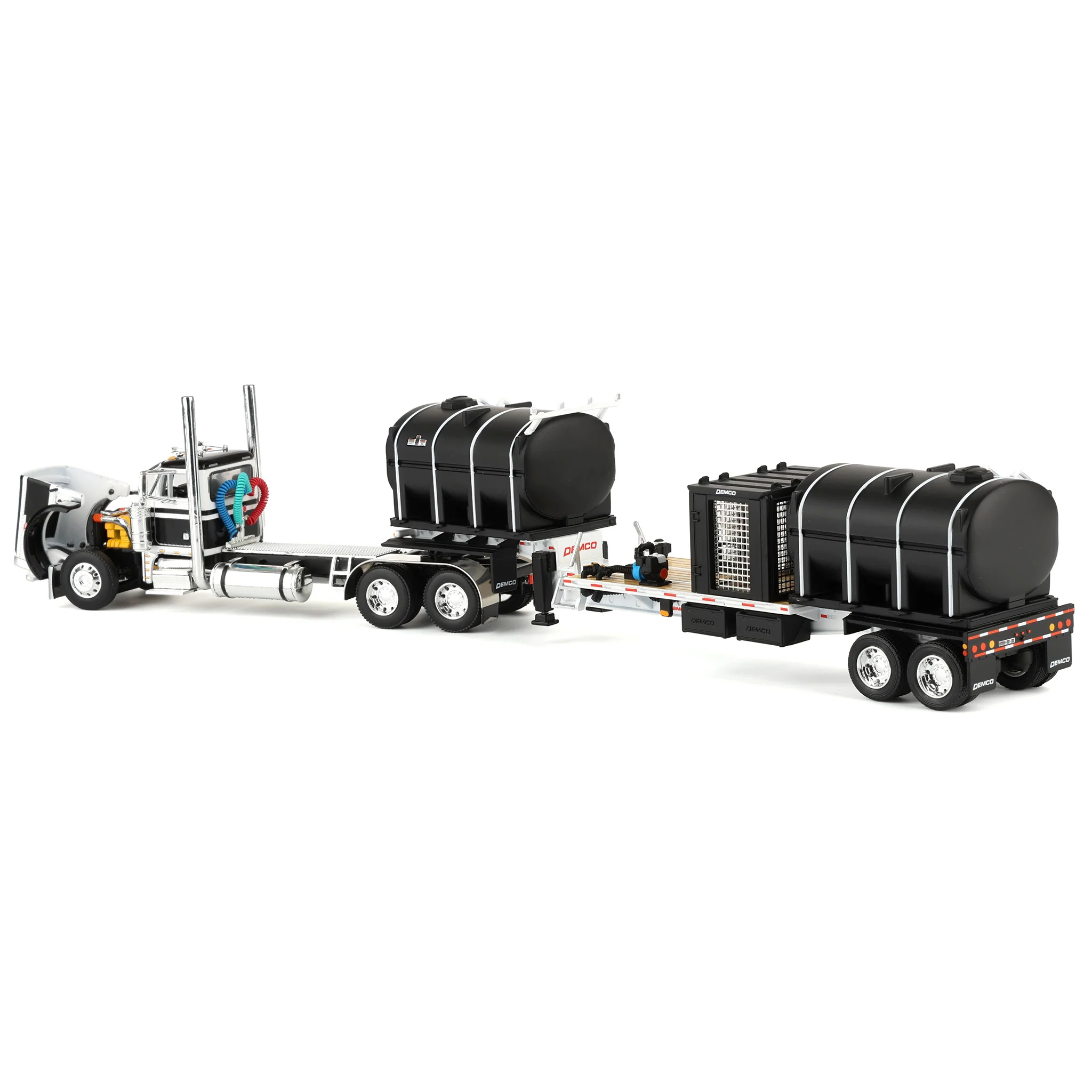 1/64 Peterbilt 379 Semi Truck with Day Cab & DEMCO Liquid Tender Trailer, White & Black, DCP by First Gear - Image 4
