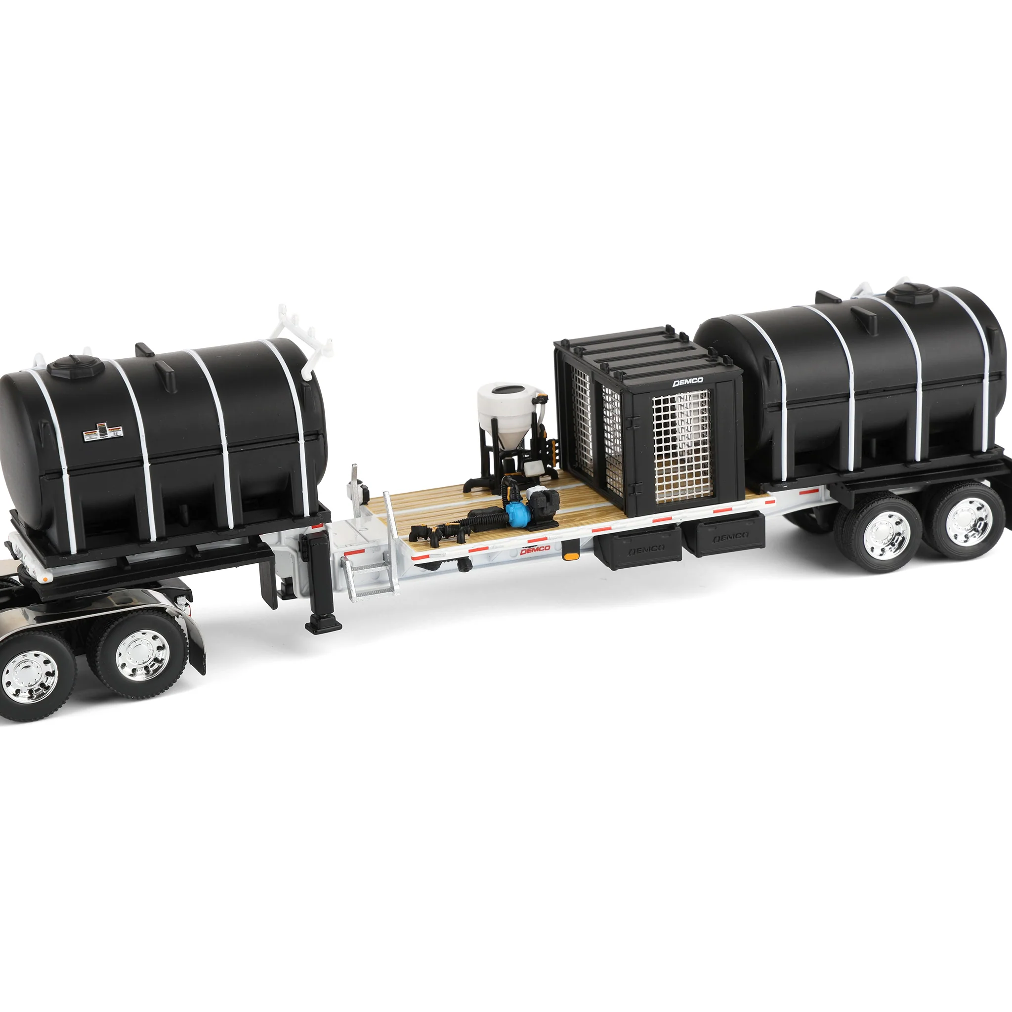 1/64 Peterbilt 379 Semi Truck with Day Cab & DEMCO Liquid Tender Trailer, White & Black, DCP by First Gear - Image 5