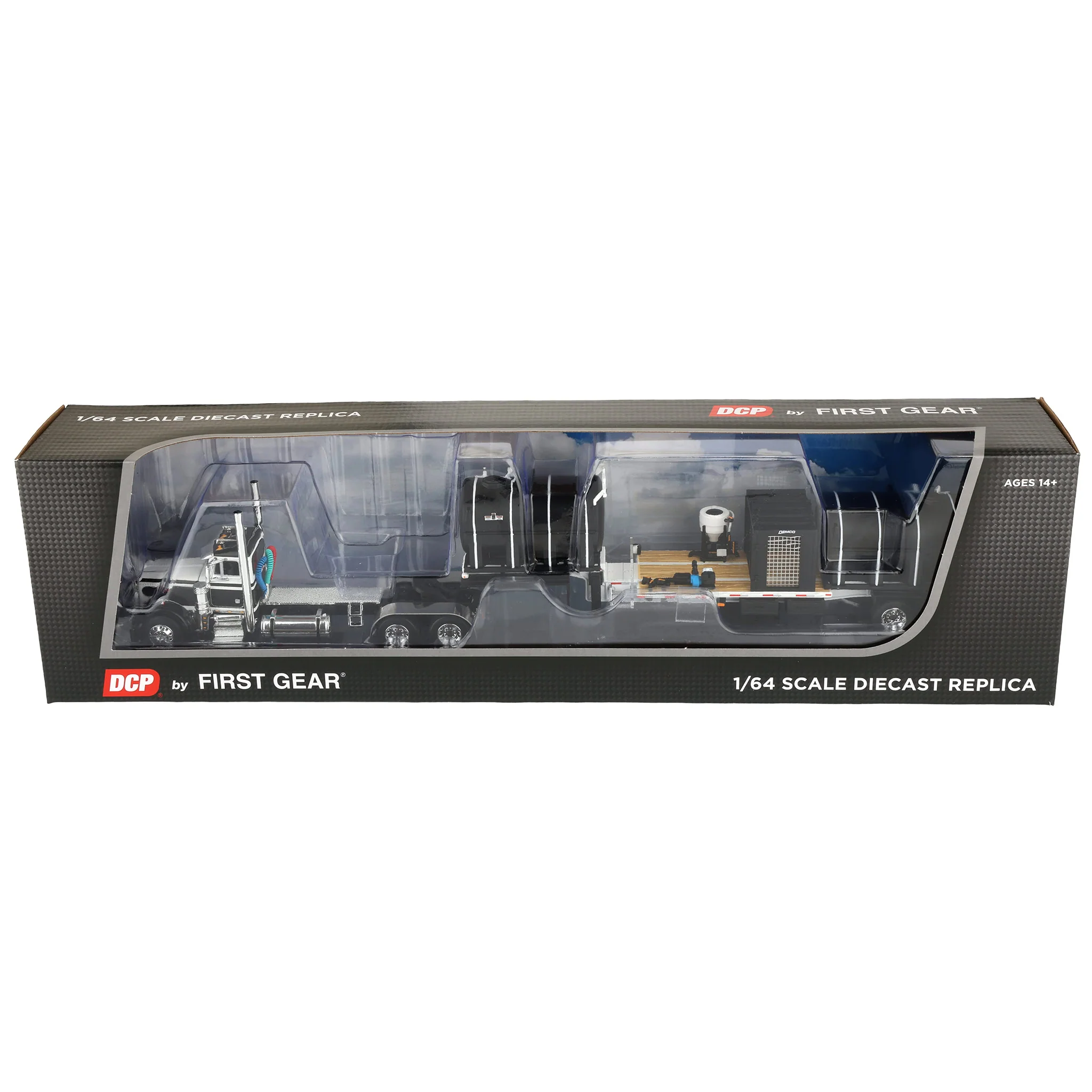 1/64 Peterbilt 379 Semi Truck with Day Cab & DEMCO Liquid Tender Trailer, White & Black, DCP by First Gear - Image 7