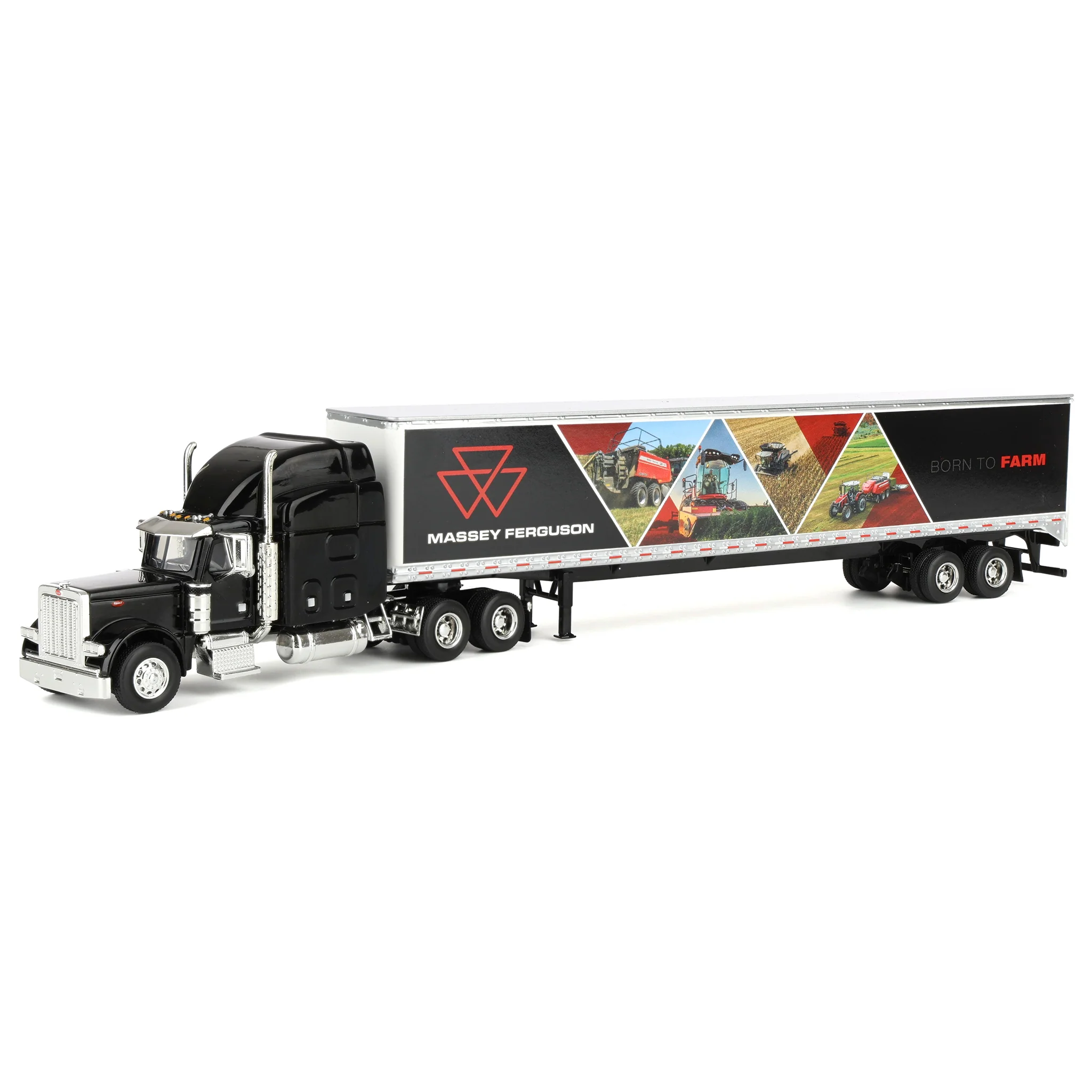 1/64 Peterbilt 379 Semi Truck with Box Trailer by SpecCast, Massey Ferguson "Born to Farm"