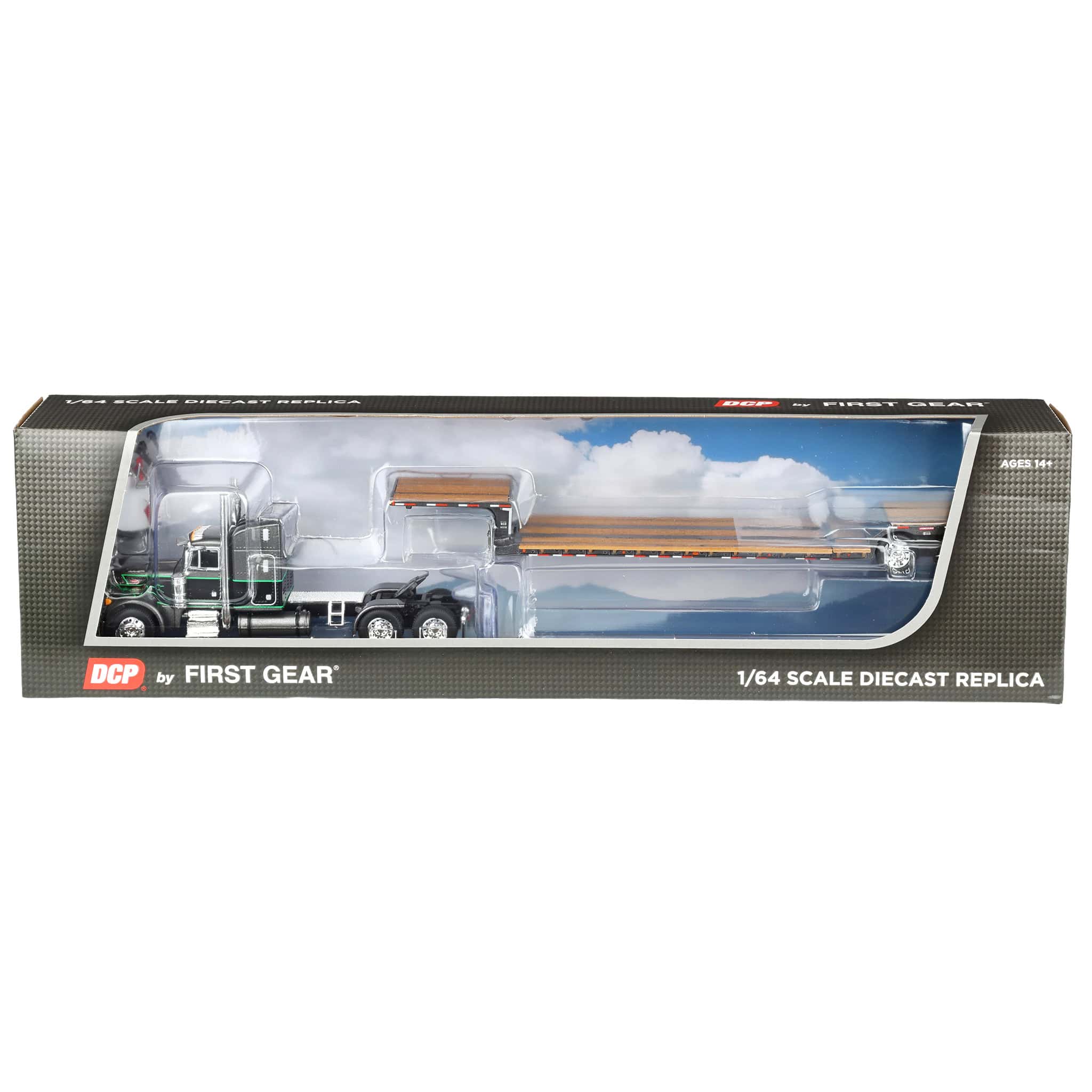 1/64 Peterbilt 379 Semi Truck with Fontaine Renegade Lowboy Trailer, Gray/Black/Lime, DCP by First Gear - Image 2