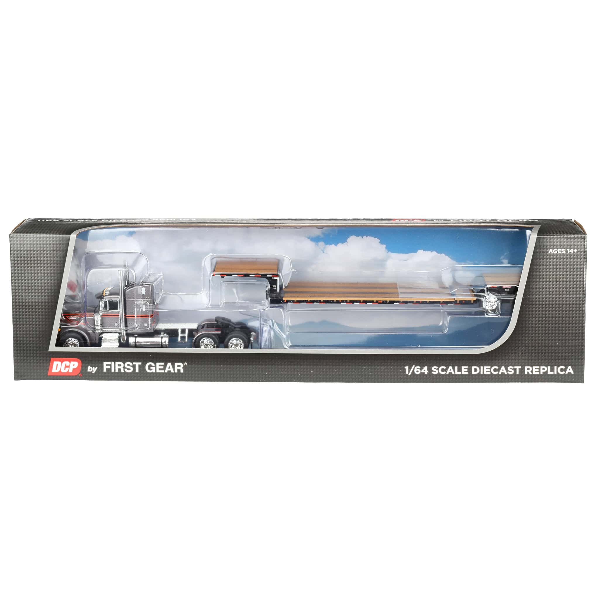 1/64 Peterbilt 379 Semi Truck with Fontaine Renegade Lowboy Trailer, Gray/Orange, DCP by First Gear - Image 2