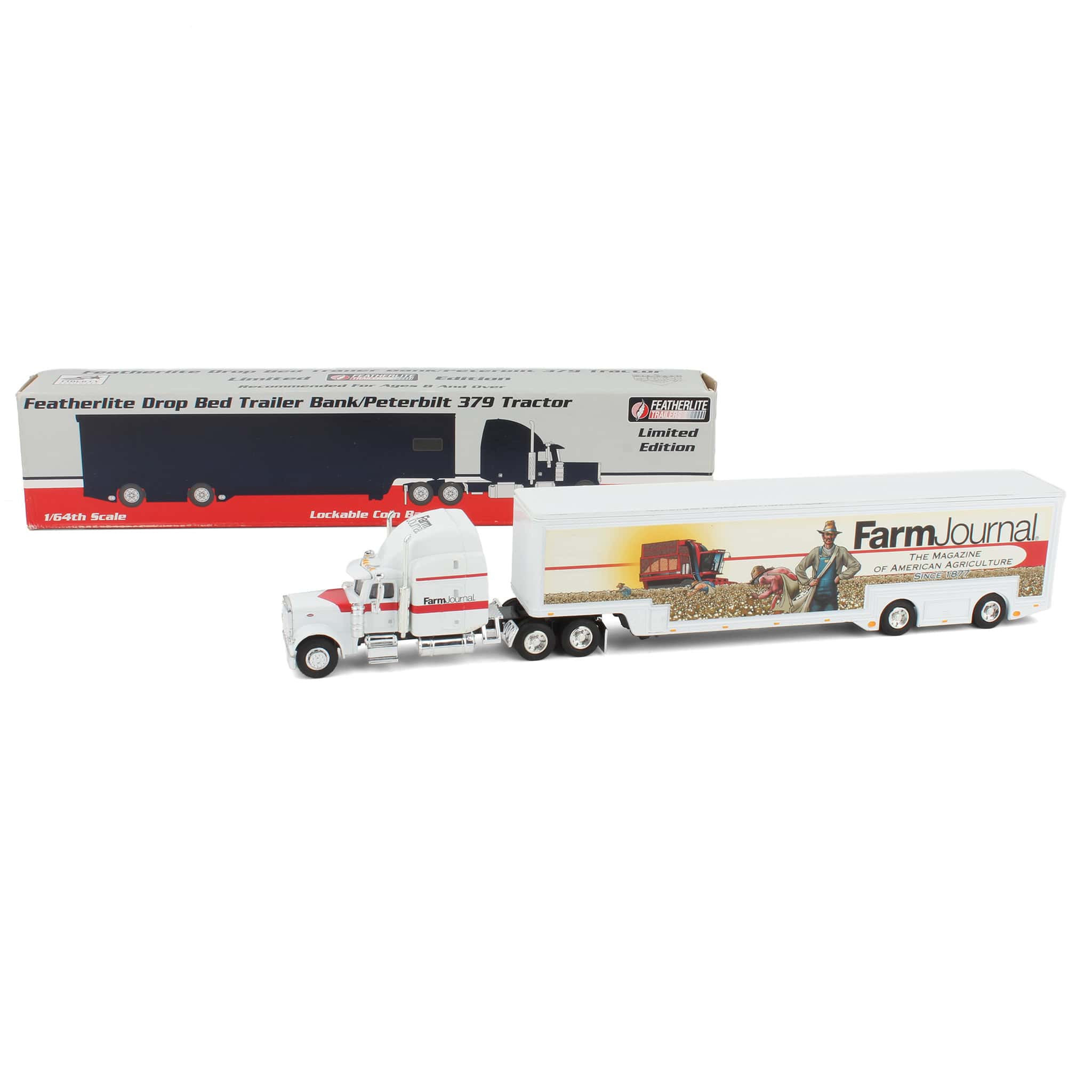 1/64 Peterbilt 379 Semi with Featherlite Drop Bed Trailer Bank by SpecCast, Farm Journal Cotton