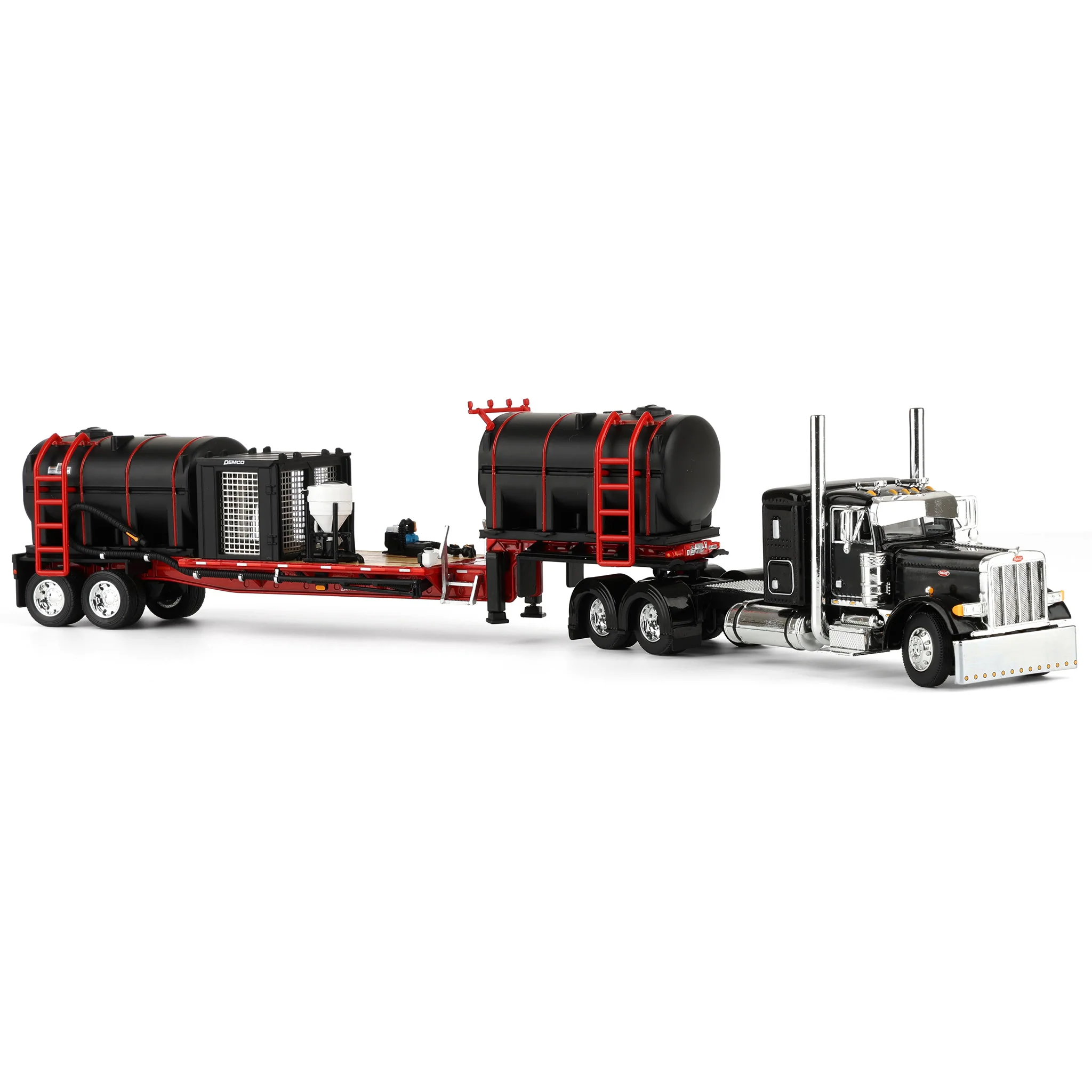 1/64 Peterbilt 379 Semi Truck with Sleeper Cab & DEMCO Liquid Tender Trailer, Black & Red, DCP by First Gear - Image 2