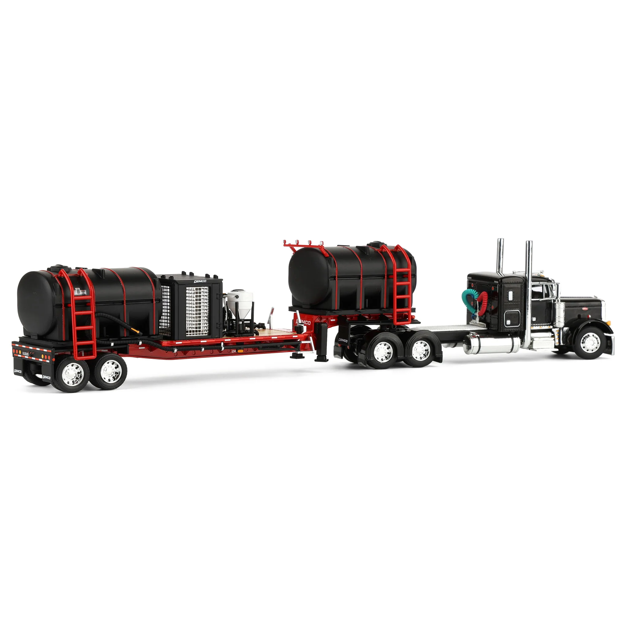 1/64 Peterbilt 379 Semi Truck with Sleeper Cab & DEMCO Liquid Tender Trailer, Black & Red, DCP by First Gear - Image 3