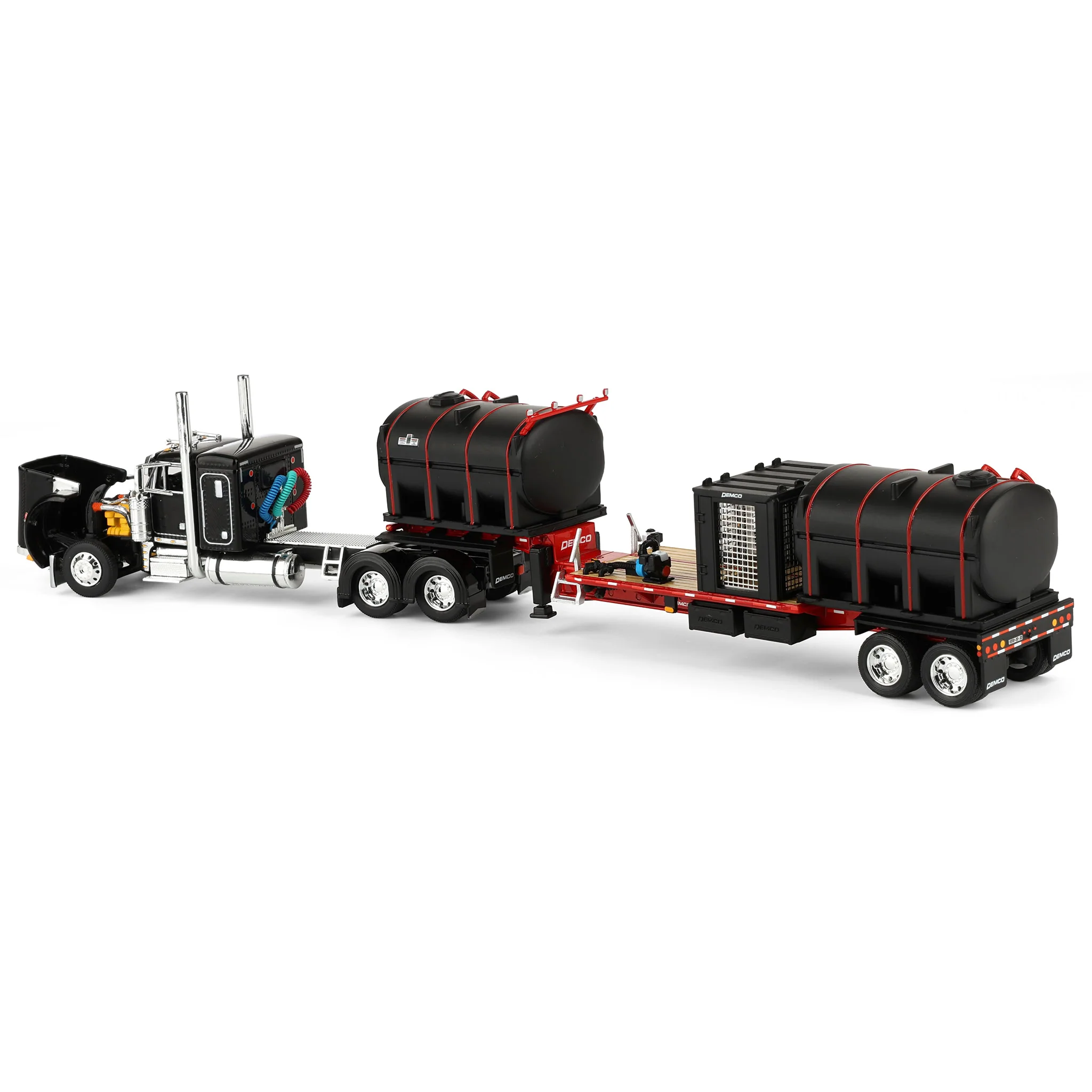 1/64 Peterbilt 379 Semi Truck with Sleeper Cab & DEMCO Liquid Tender Trailer, Black & Red, DCP by First Gear - Image 4