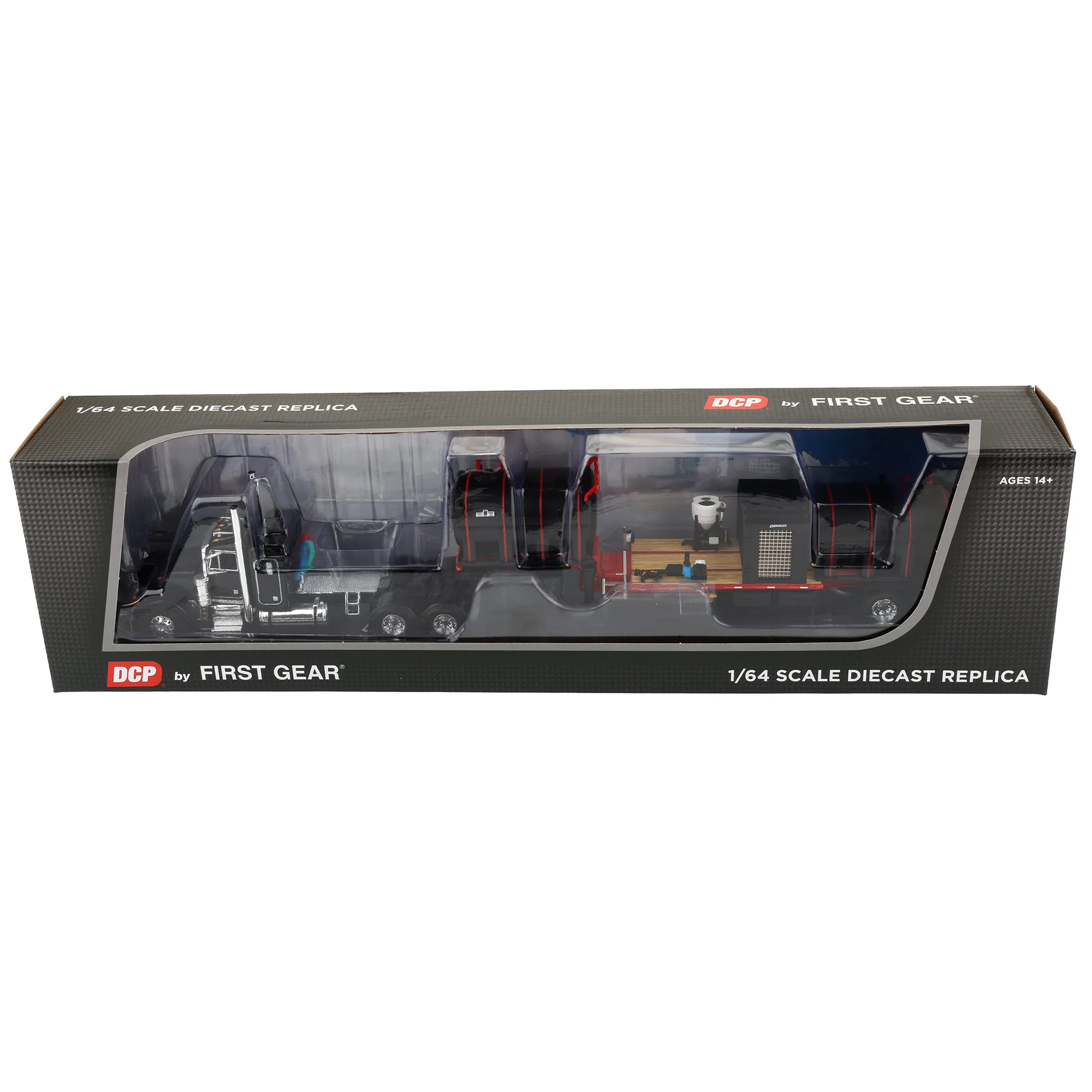 1/64 Peterbilt 379 Semi Truck with Sleeper Cab & DEMCO Liquid Tender Trailer, Black & Red, DCP by First Gear - Image 7