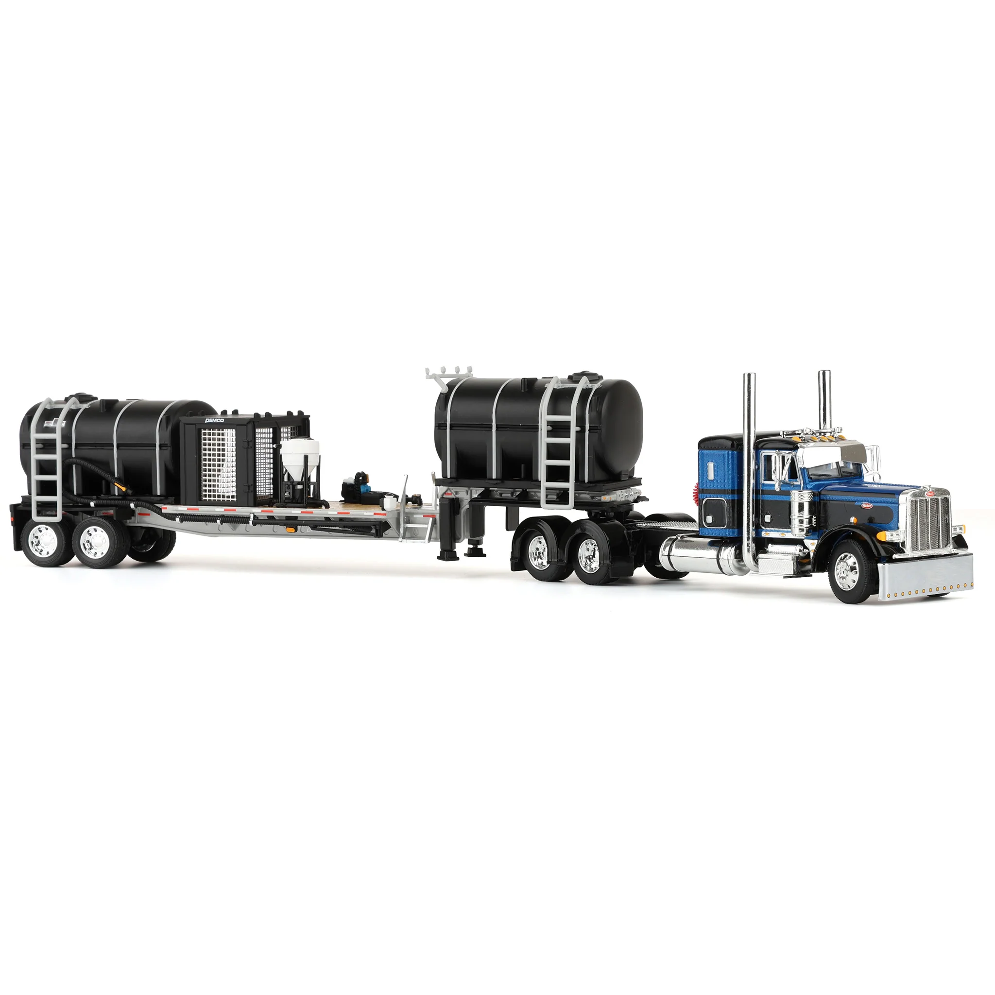 1/64 Peterbilt 379 Semi Truck with Sleeper Cab & DEMCO Liquid Tender Trailer, Blue & Black, DCP by First Gear - Image 2