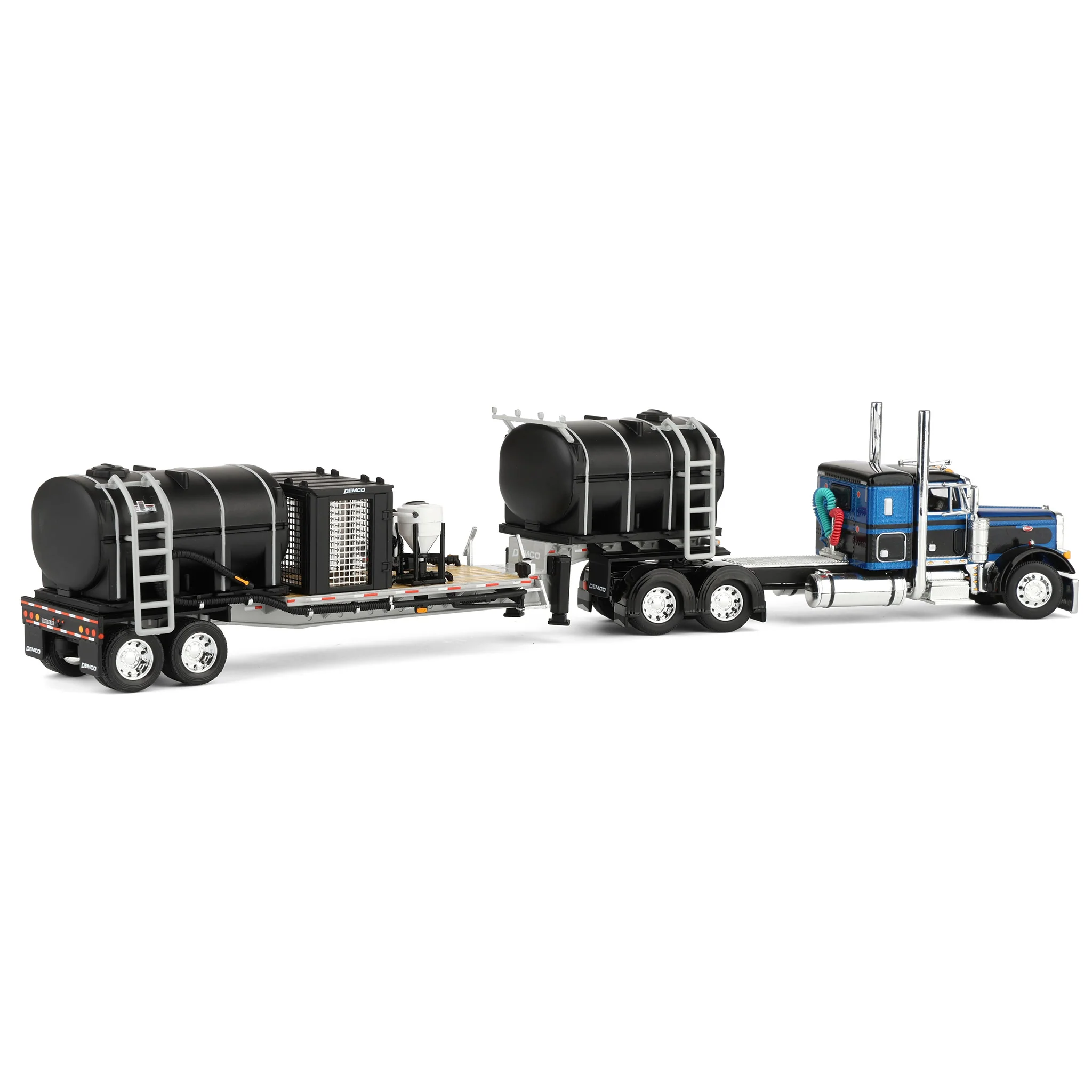 1/64 Peterbilt 379 Semi Truck with Sleeper Cab & DEMCO Liquid Tender Trailer, Blue & Black, DCP by First Gear - Image 3