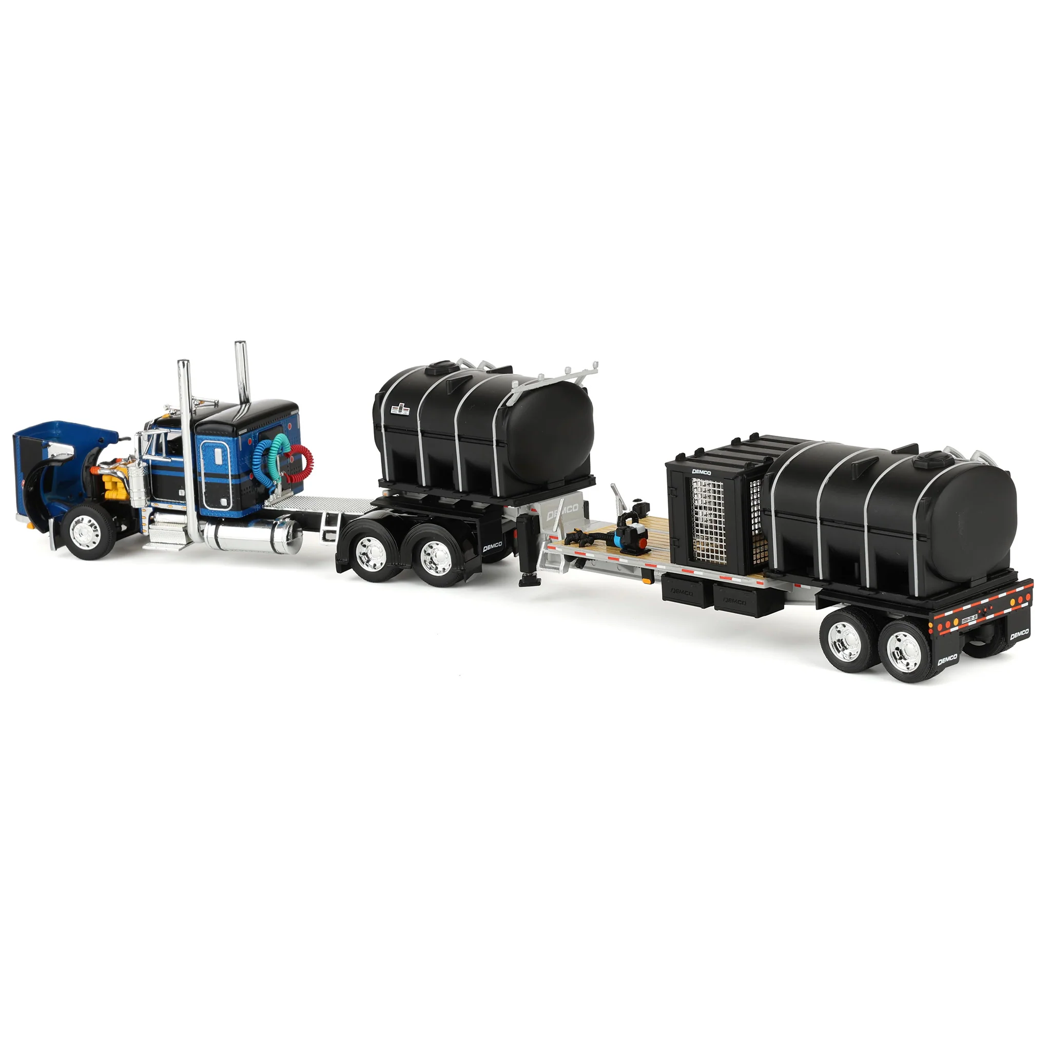 1/64 Peterbilt 379 Semi Truck with Sleeper Cab & DEMCO Liquid Tender Trailer, Blue & Black, DCP by First Gear - Image 4