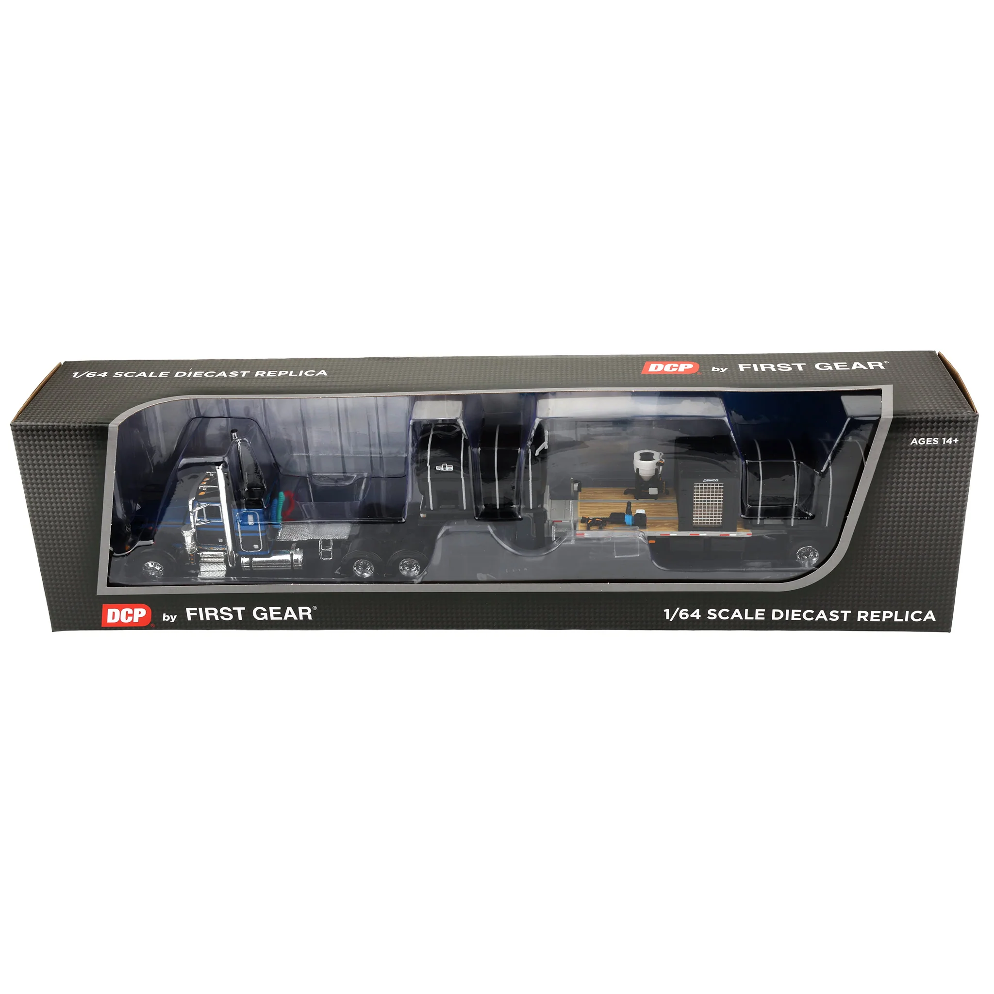 1/64 Peterbilt 379 Semi Truck with Sleeper Cab & DEMCO Liquid Tender Trailer, Blue & Black, DCP by First Gear - Image 7