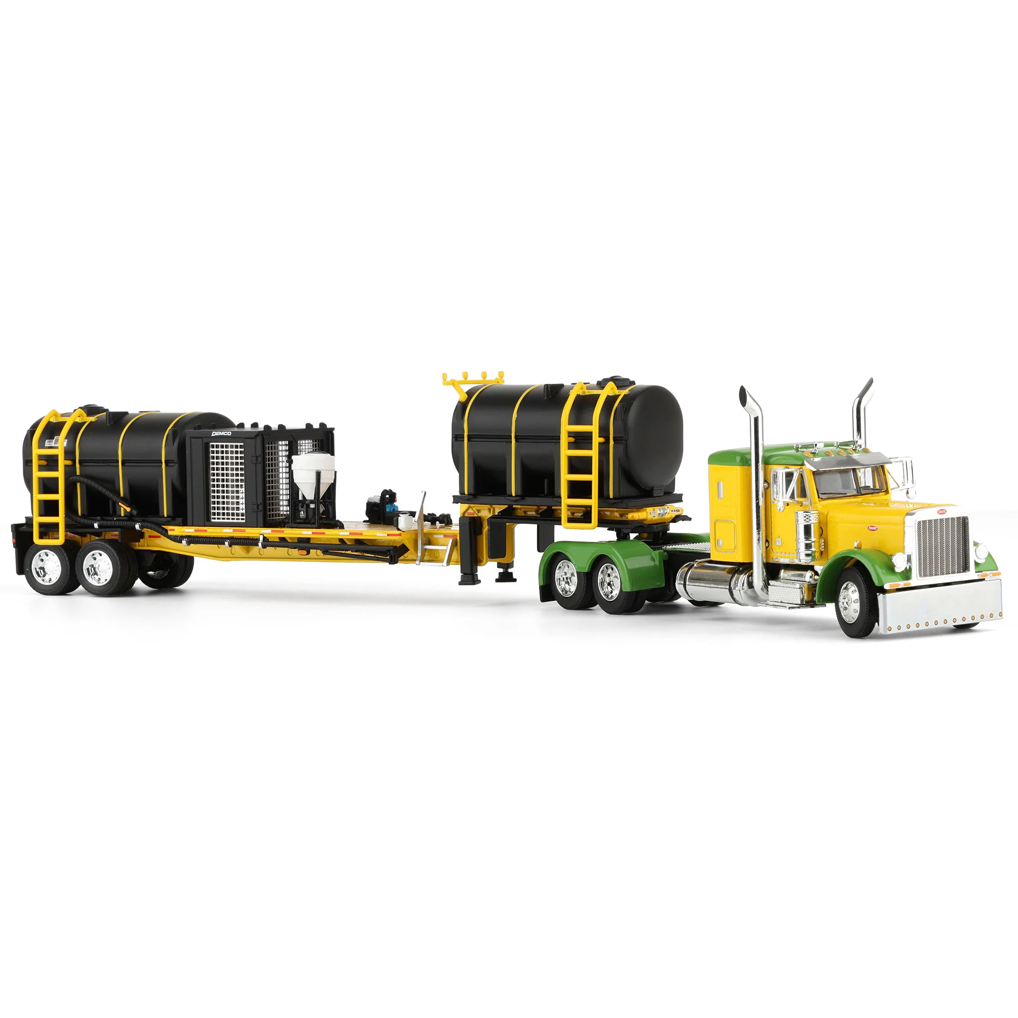 1/64 Peterbilt 379 Semi Truck with Sleeper Cab & DEMCO Liquid Tender Trailer, Yellow & Green, DCP by First Gear - Image 2