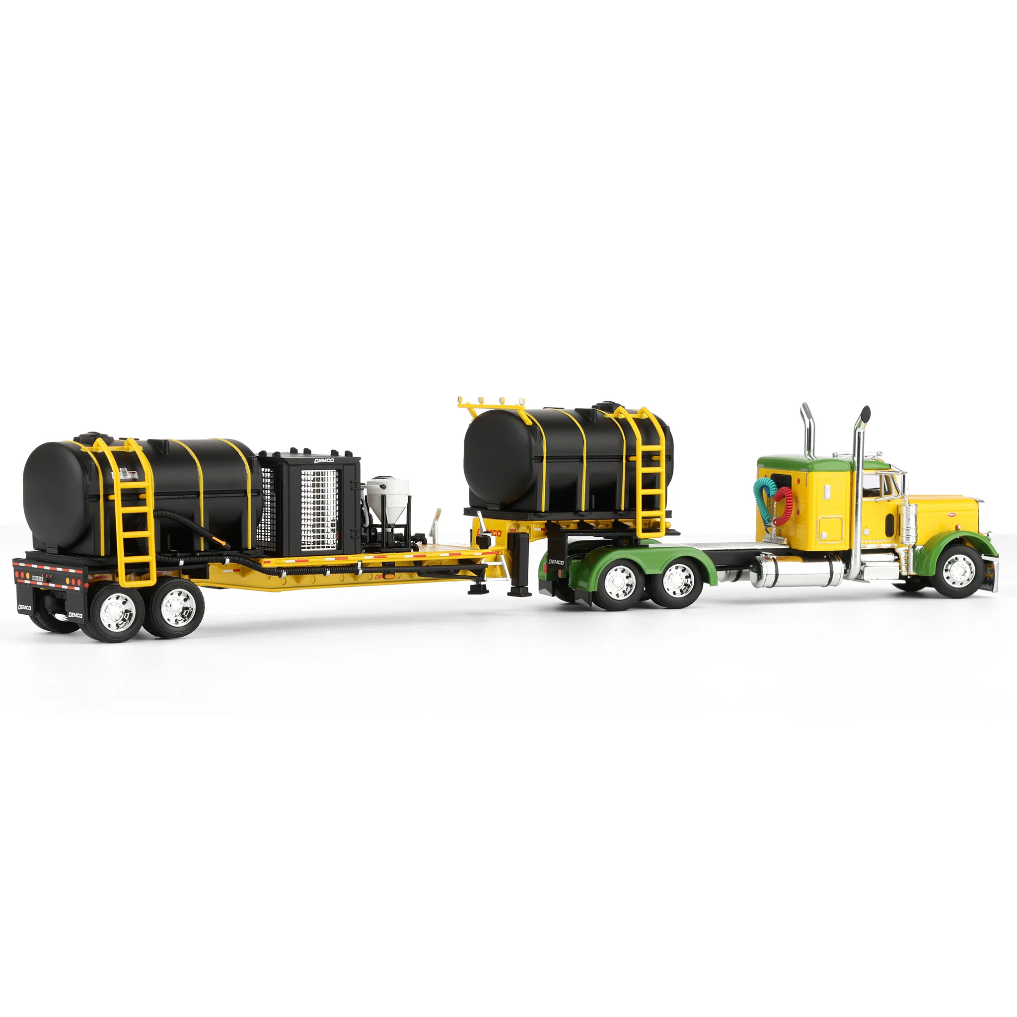 1/64 Peterbilt 379 Semi Truck with Sleeper Cab & DEMCO Liquid Tender Trailer, Yellow & Green, DCP by First Gear - Image 3