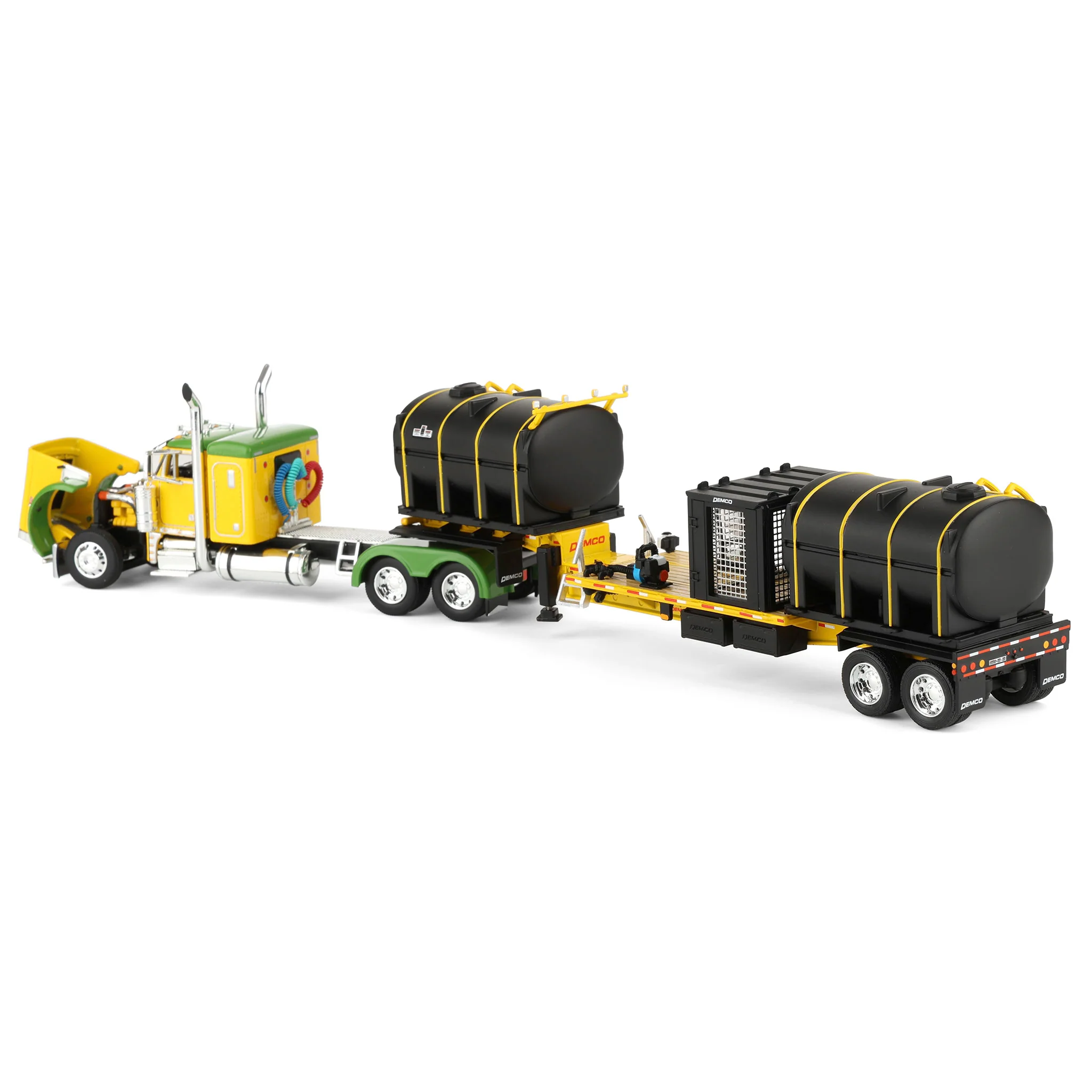 1/64 Peterbilt 379 Semi Truck with Sleeper Cab & DEMCO Liquid Tender Trailer, Yellow & Green, DCP by First Gear - Image 4