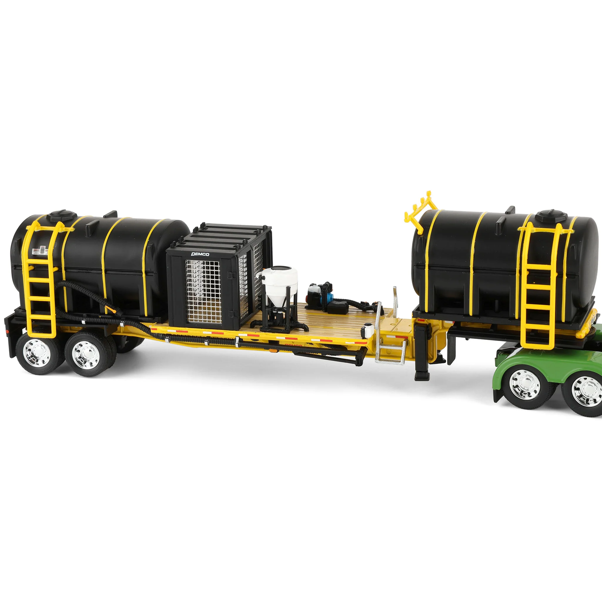 1/64 Peterbilt 379 Semi Truck with Sleeper Cab & DEMCO Liquid Tender Trailer, Yellow & Green, DCP by First Gear - Image 5