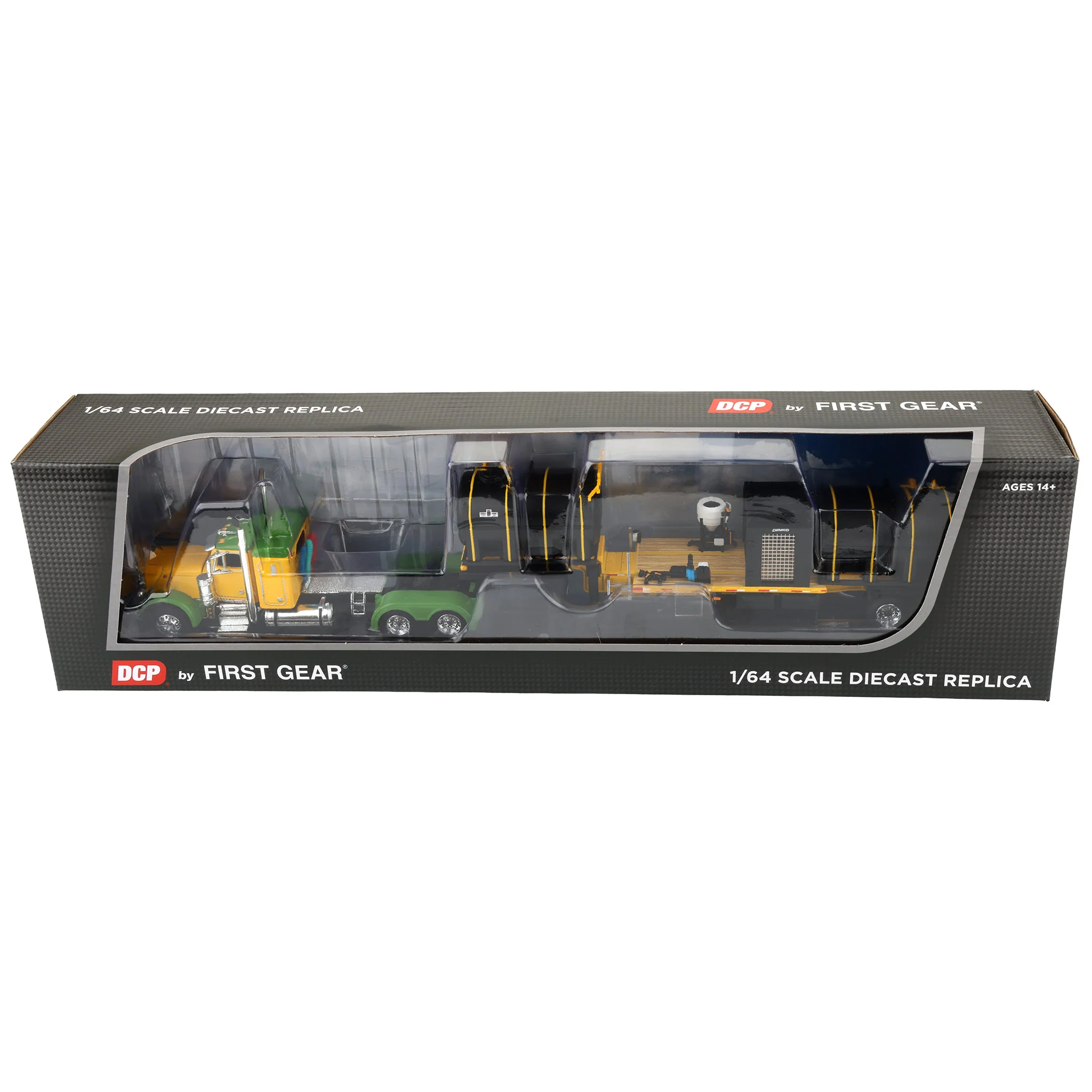 1/64 Peterbilt 379 Semi Truck with Sleeper Cab & DEMCO Liquid Tender Trailer, Yellow & Green, DCP by First Gear - Image 7