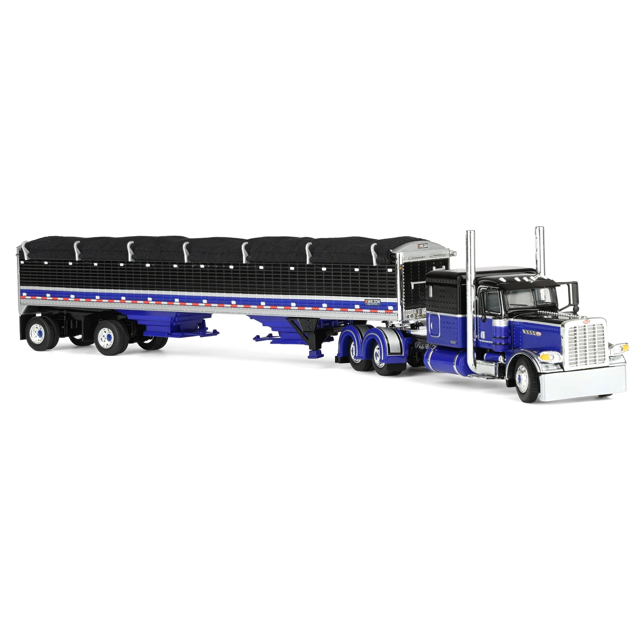 1/64 Peterbilt 389 Pride-N-Class Semi with 50ft Wilson Pacesetter Grain Trailer, Black/Blue, DCP by First Gear - Image 2