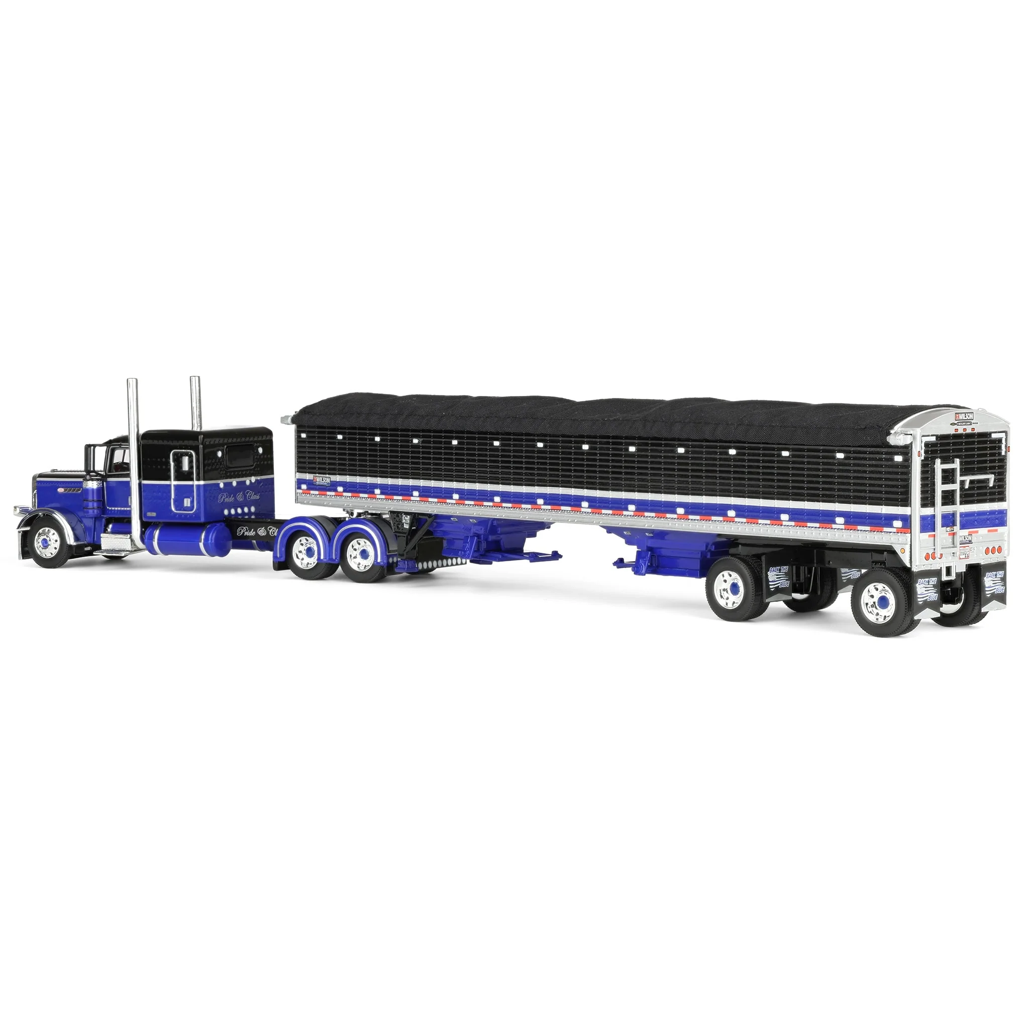 1/64 Peterbilt 389 Pride-N-Class Semi with 50ft Wilson Pacesetter Grain Trailer, Black/Blue, DCP by First Gear - Image 4