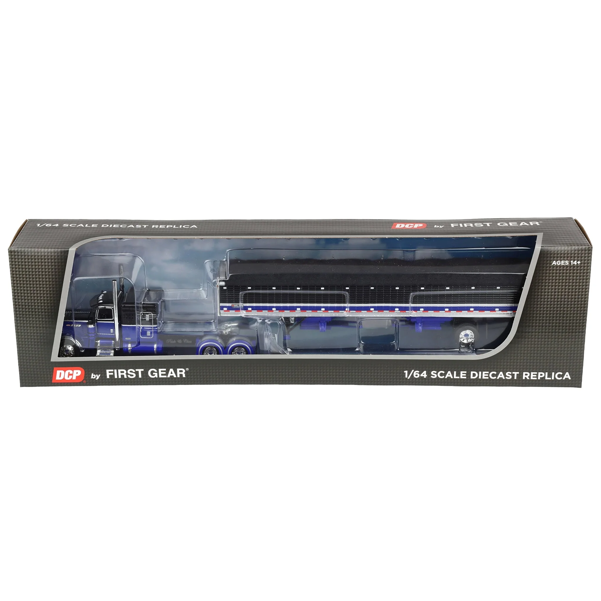 1/64 Peterbilt 389 Pride-N-Class Semi with 50ft Wilson Pacesetter Grain Trailer, Black/Blue, DCP by First Gear - Image 7