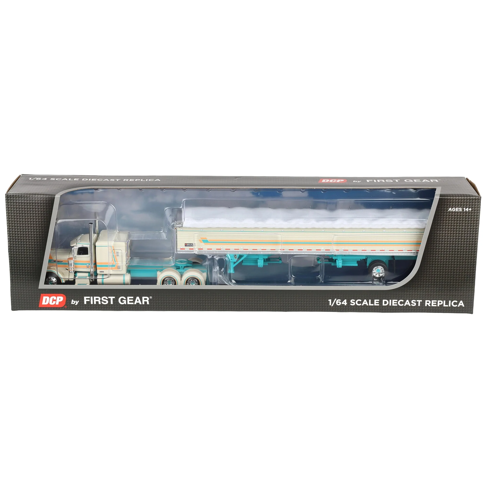 1/64 Peterbilt 389 Pride-N-Class Semi with 50ft Wilson Pacesetter Grain Trailer, Cream/Teal, DCP by First Gear - Image 7