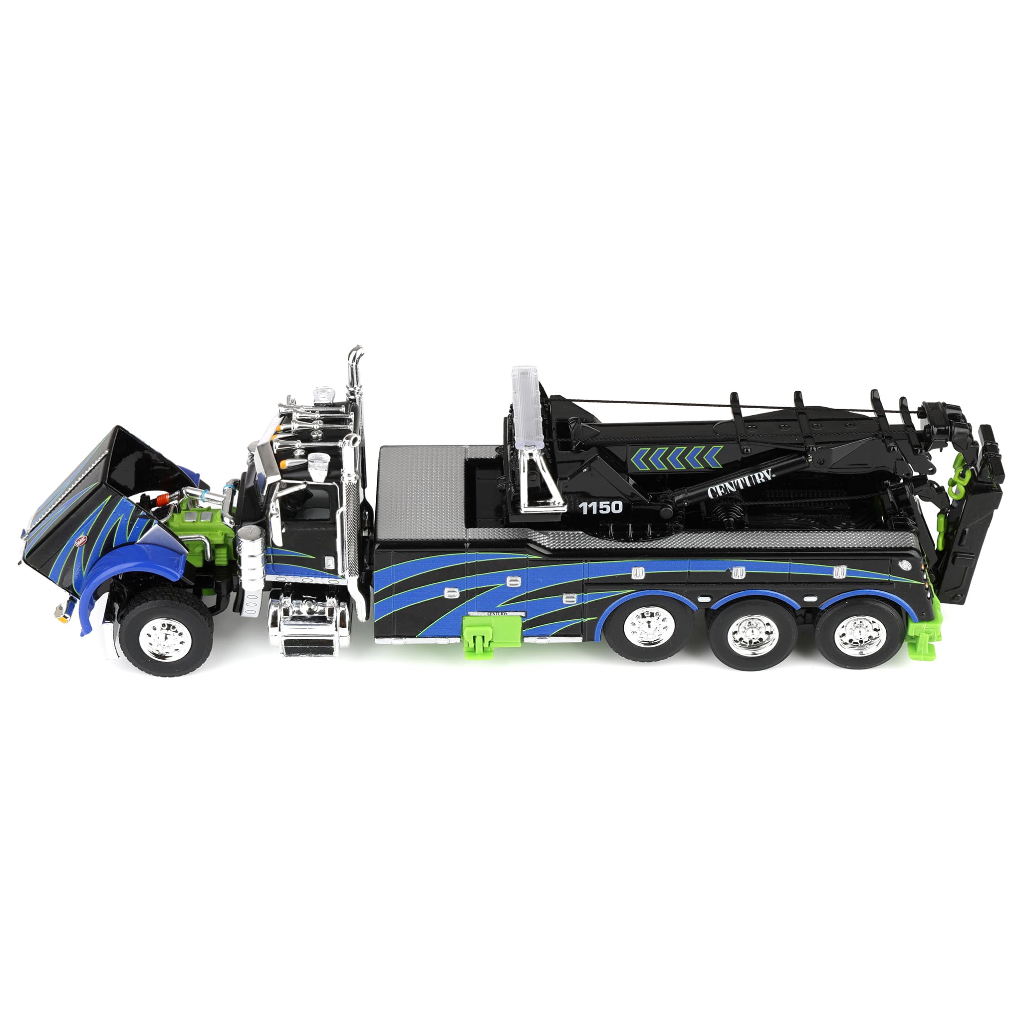 1/64 Peterbilt 389 Truck with Miller Century 1150 Rotator Wrecker, Black/Blue/Green, DCP by First Gear - Image 7