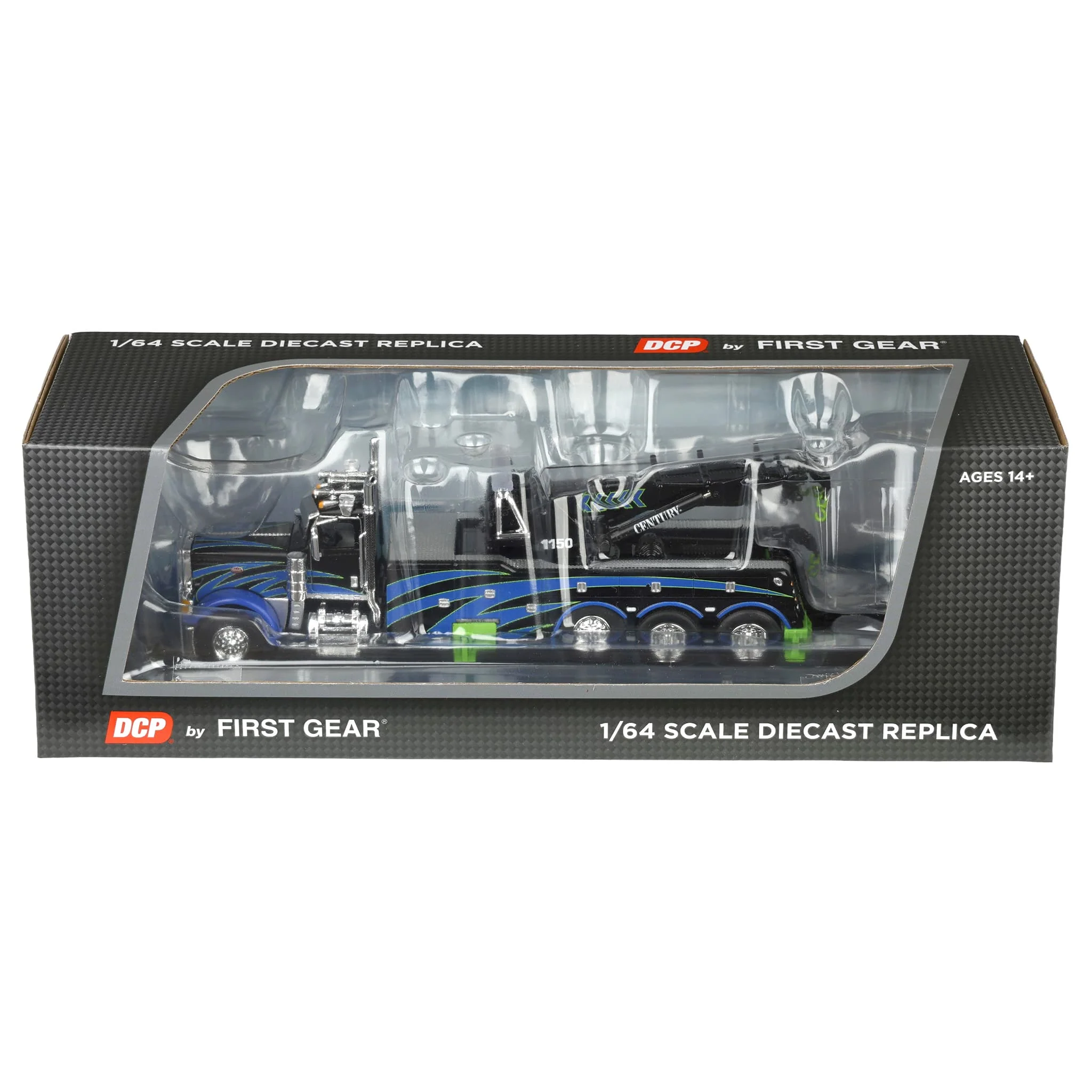 1/64 Peterbilt 389 Truck with Miller Century 1150 Rotator Wrecker, Black/Blue/Green, DCP by First Gear - Image 8