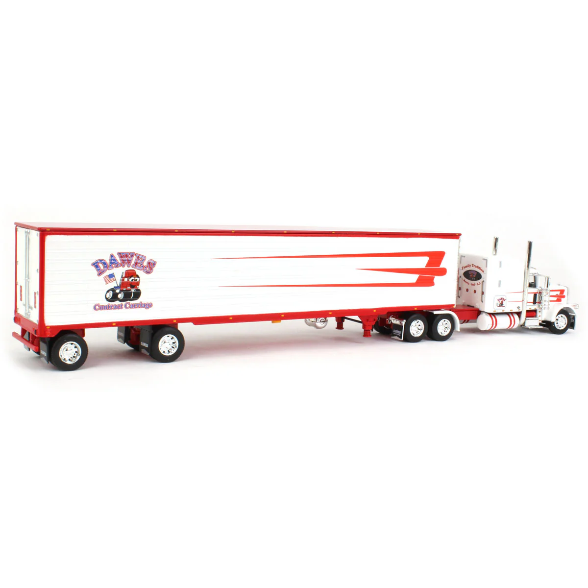 1/64 Peterbilt 389 Semi Truck with Utility Ribbed Spread-Axle Reefer, Dawes Contract Carriage, DCP by First Gear - Image 3