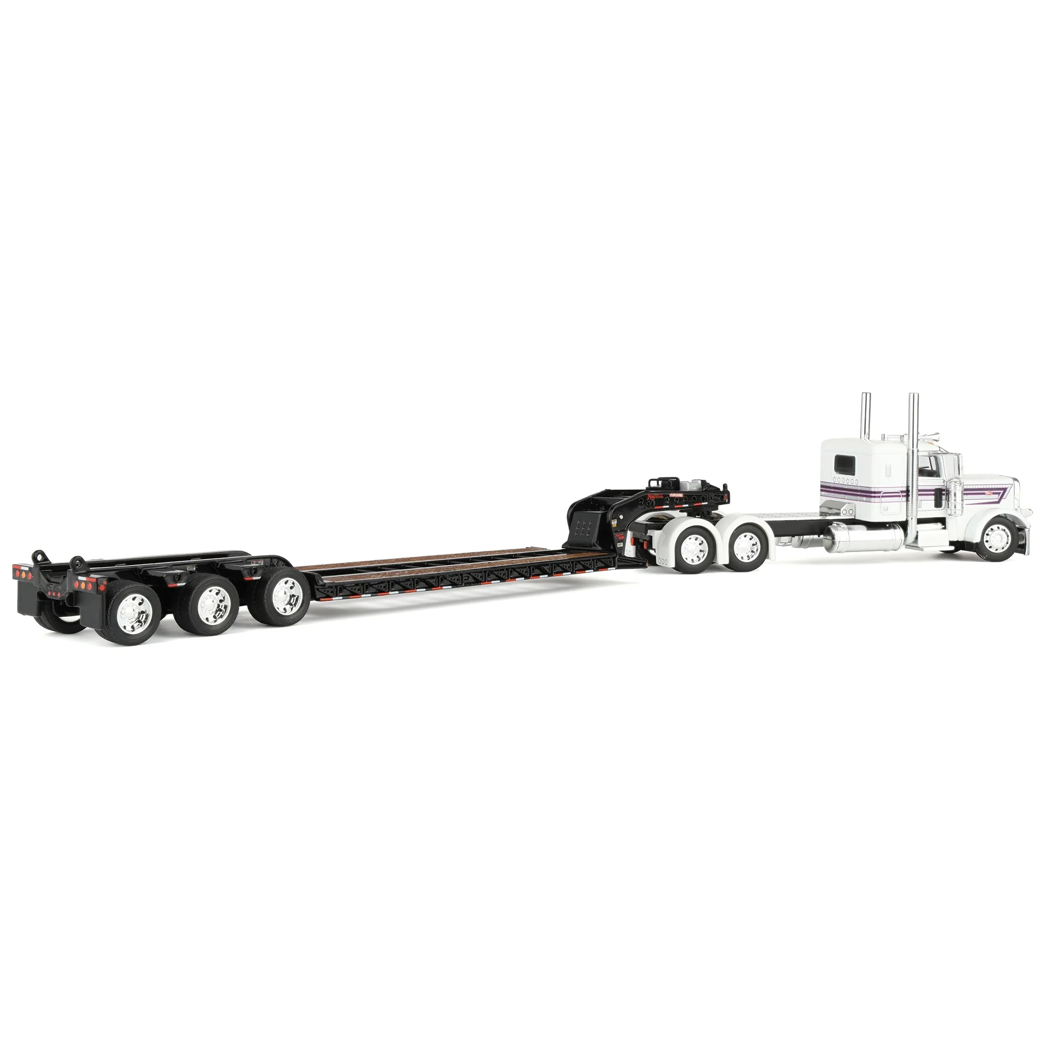 1/64 Peterbilt 389 Semi Truck with Fontaine Magnitude Lowboy Trailer, White/Black, DCP by First Gear - Image 3